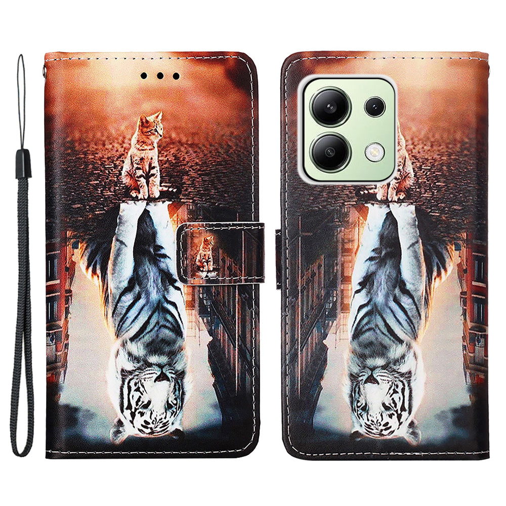 YB Pattern Printing Leather Series-4 for Xiaomi Redmi Note 13 4G Phone Case with Hand Strap