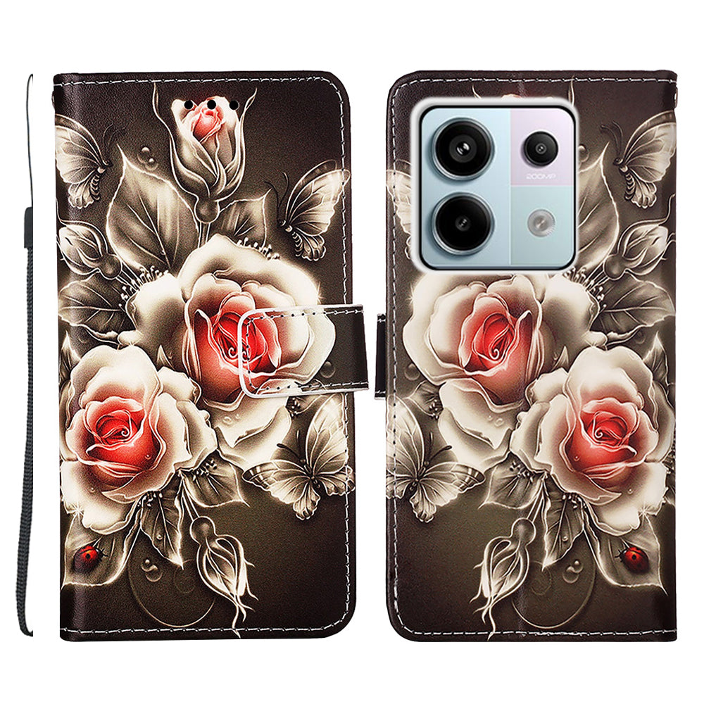 YB Pattern Printing Leather Series-4 for Xiaomi Redmi Note 13 Pro 5G / Poco X6 5G Case Foldable Stand Phone Shell
