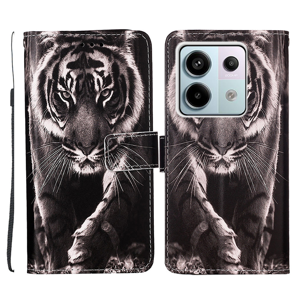YB Pattern Printing Leather Series-4 for Xiaomi Redmi Note 13 Pro 5G / Poco X6 5G Case Foldable Stand Phone Shell