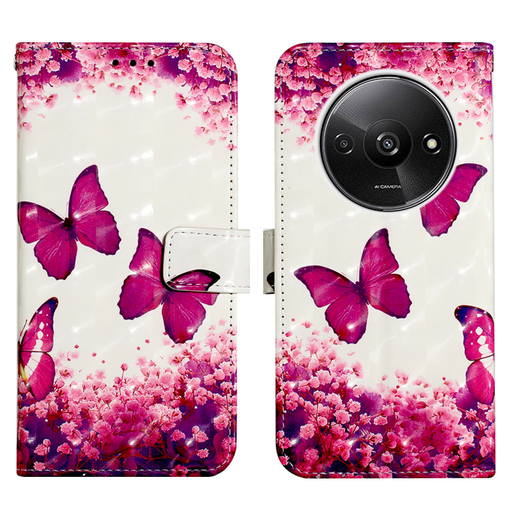 YB Pattern Printing Leather Series-2 For Xiaomi Redmi A3 / Poco C61 4G Case 3D Pattern Folio Purse Phone Cover