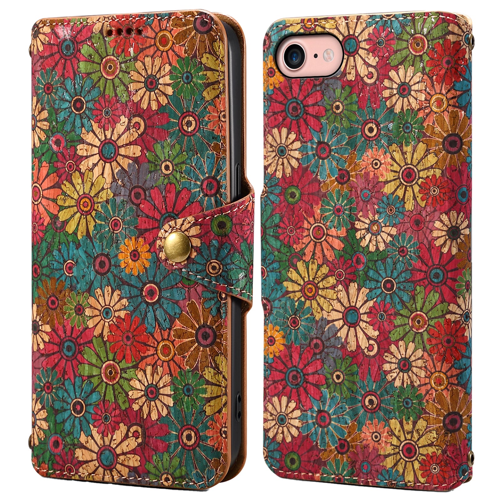 For iPhone 7 / 8 4.7 inch / SE (2020) / SE (2022) Leather Cover Floral Printing Shockproof Wallet Phone Case with Stand