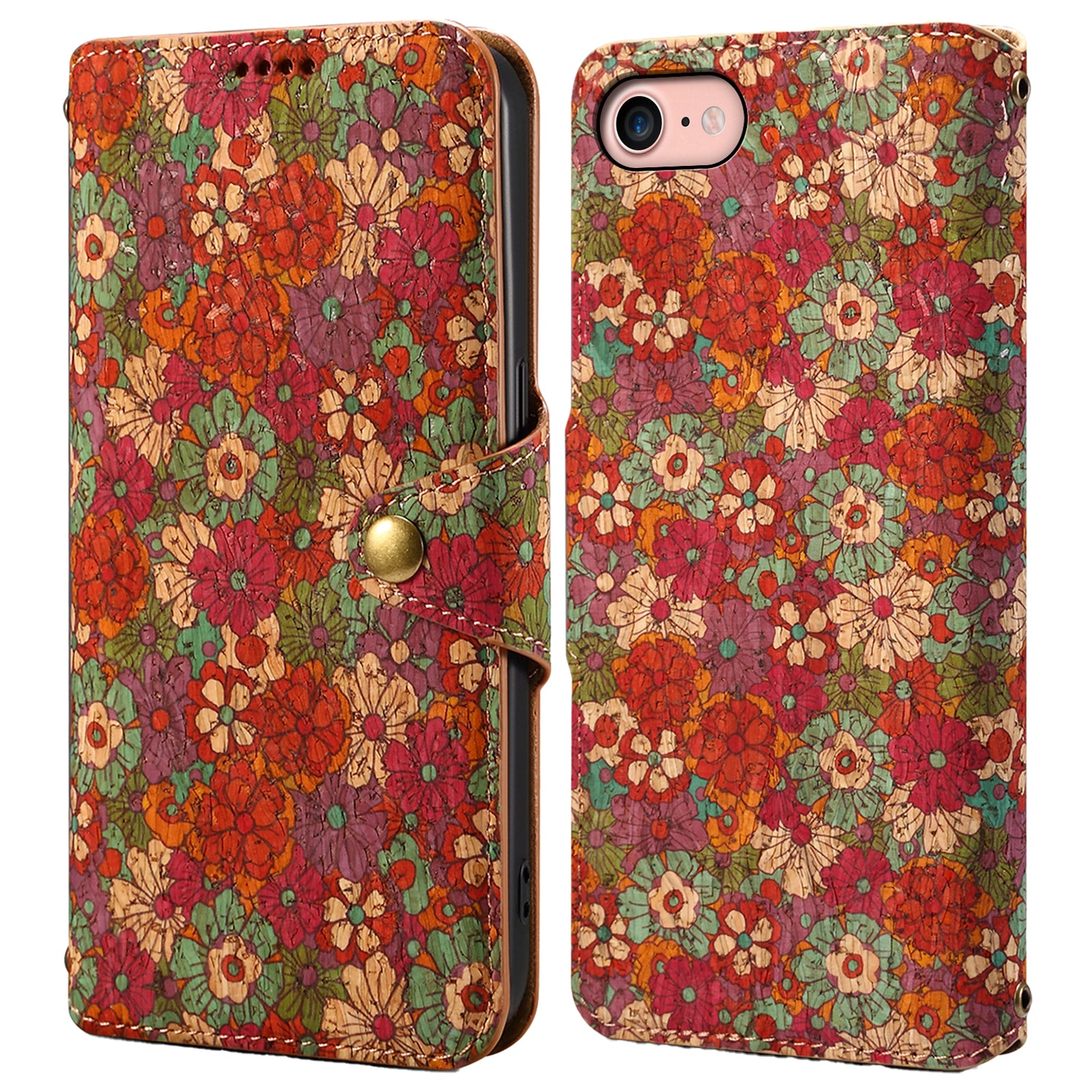 For iPhone 7 / 8 4.7 inch / SE (2020) / SE (2022) Leather Cover Floral Printing Shockproof Wallet Phone Case with Stand