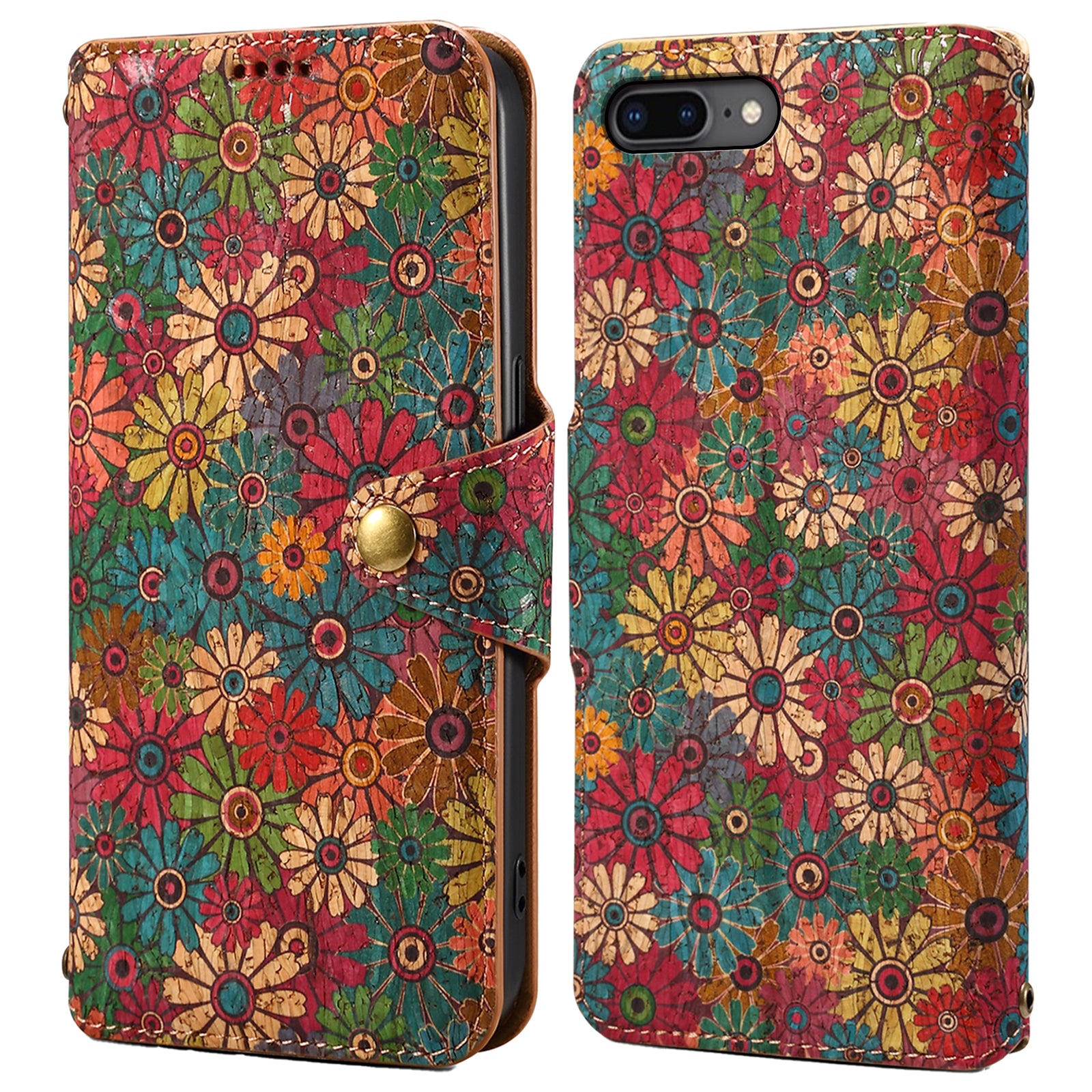 For iPhone 7 Plus / 8 Plus Case Floral Printing Anti-Drop Leather Phone Cover with Wallet