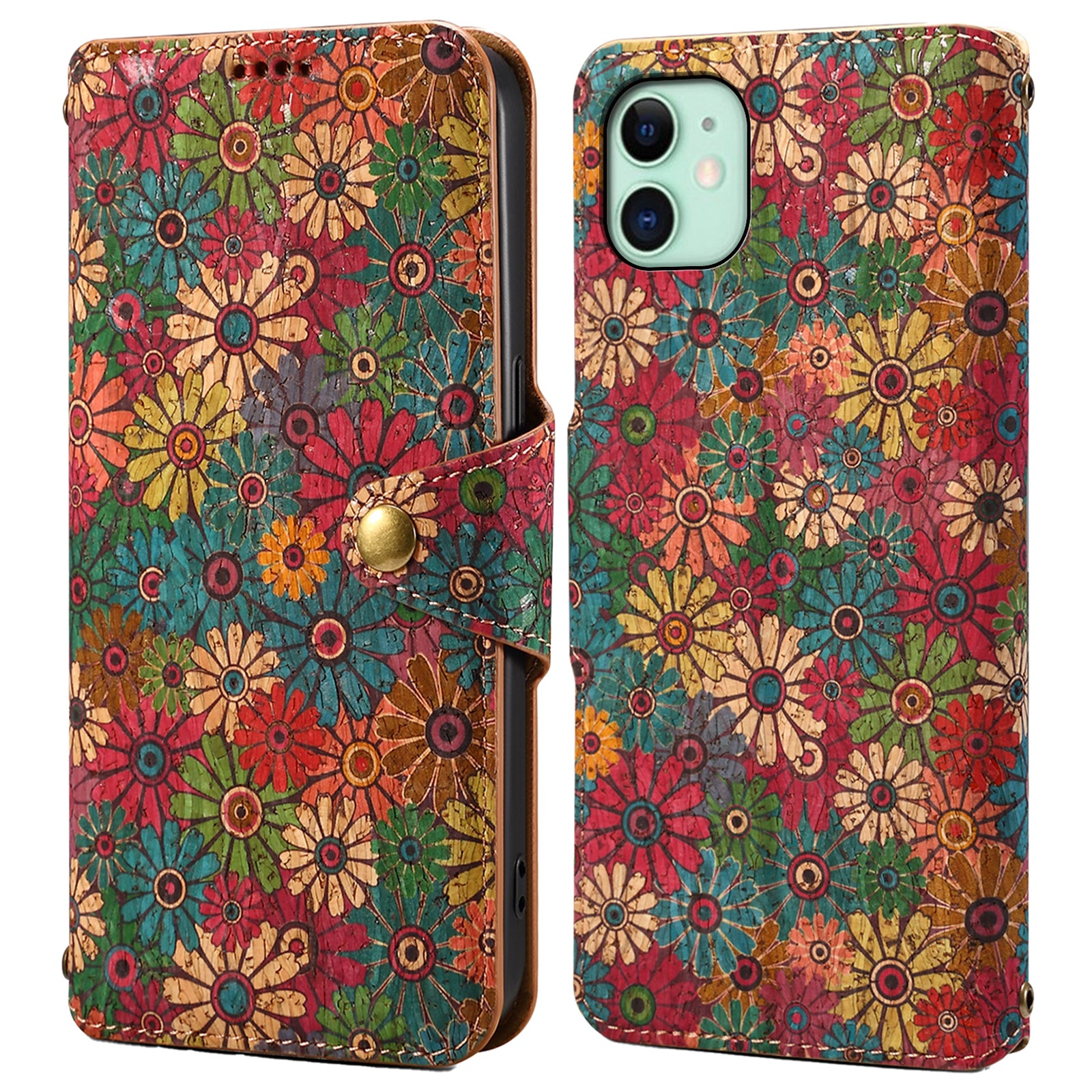 For iPhone 11 Wallet Phone Case Floral Printing Anti-Scratch Leather Cover with Stand