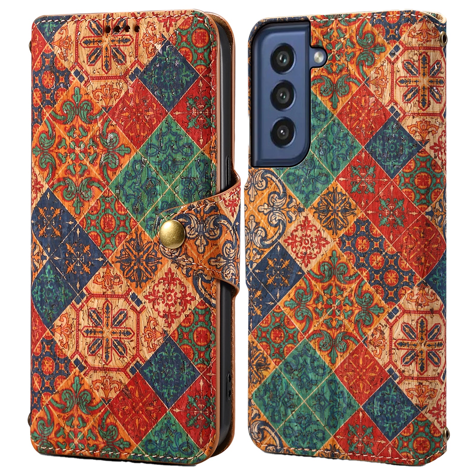 For Samsung Galaxy S21 FE 5G Case Flower Print Pattern Design PU Leather Phone Cover
