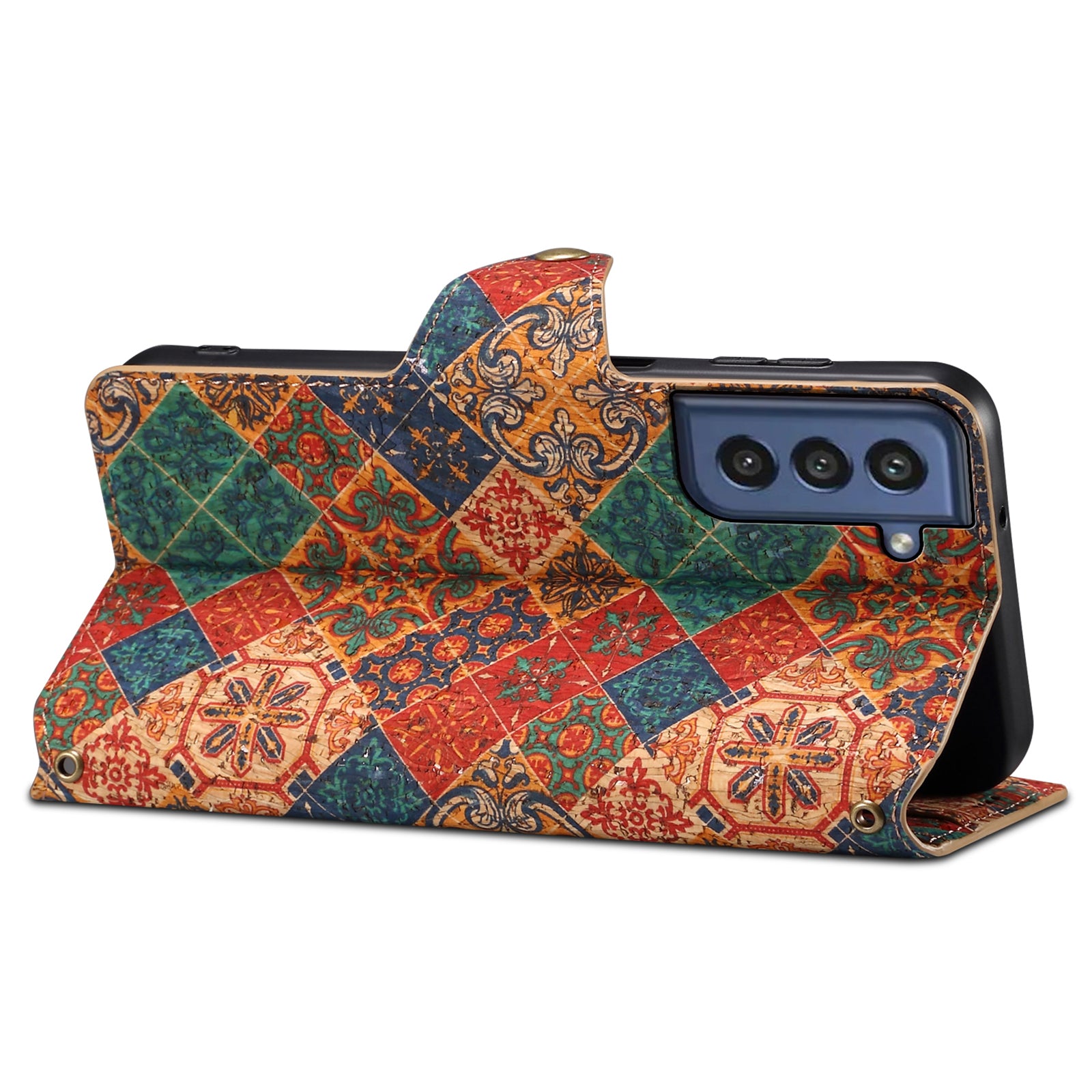 For Samsung Galaxy S21 FE 5G Case Flower Print Pattern Design PU Leather Phone Cover