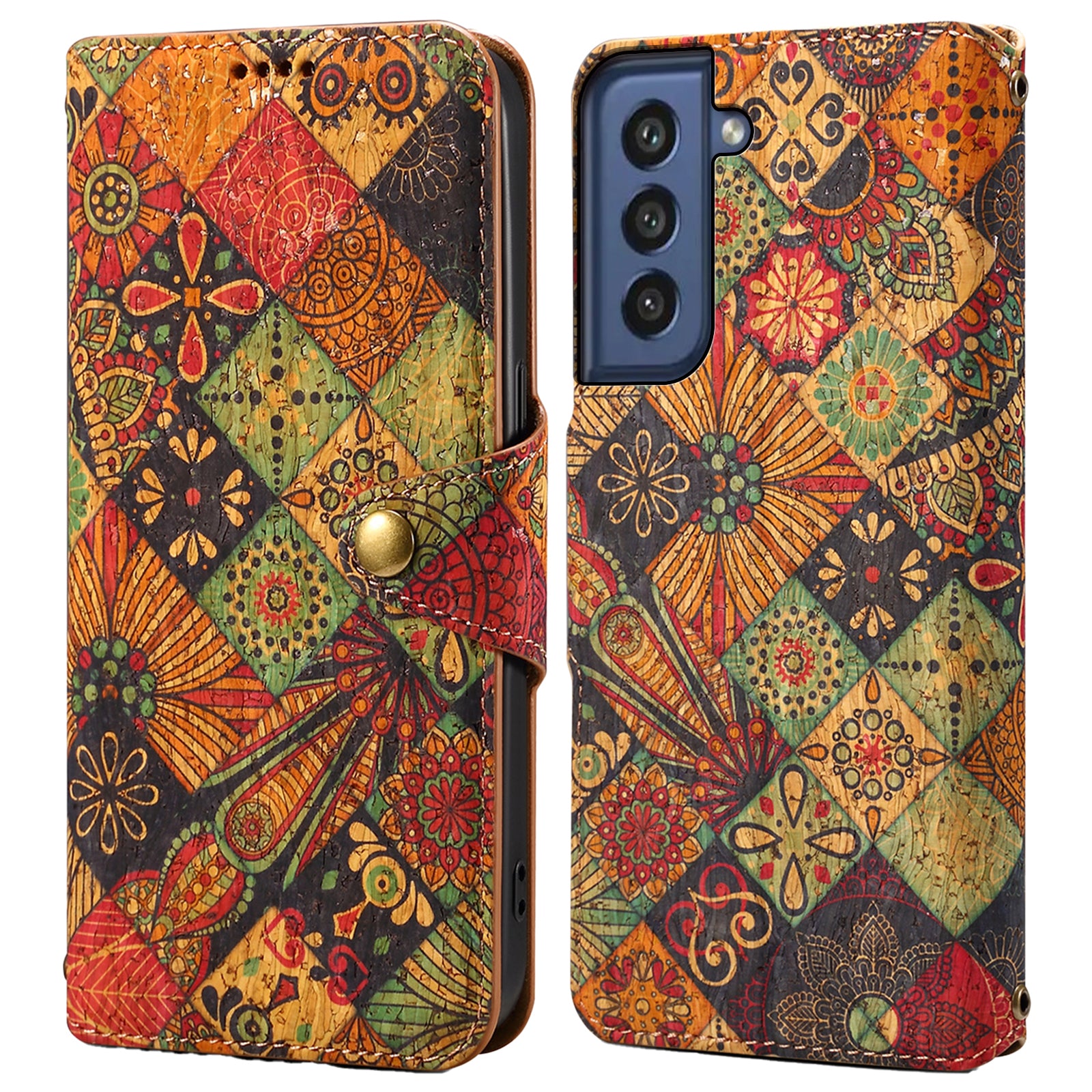 For Samsung Galaxy S21 FE 5G Case Flower Print Pattern Design PU Leather Phone Cover