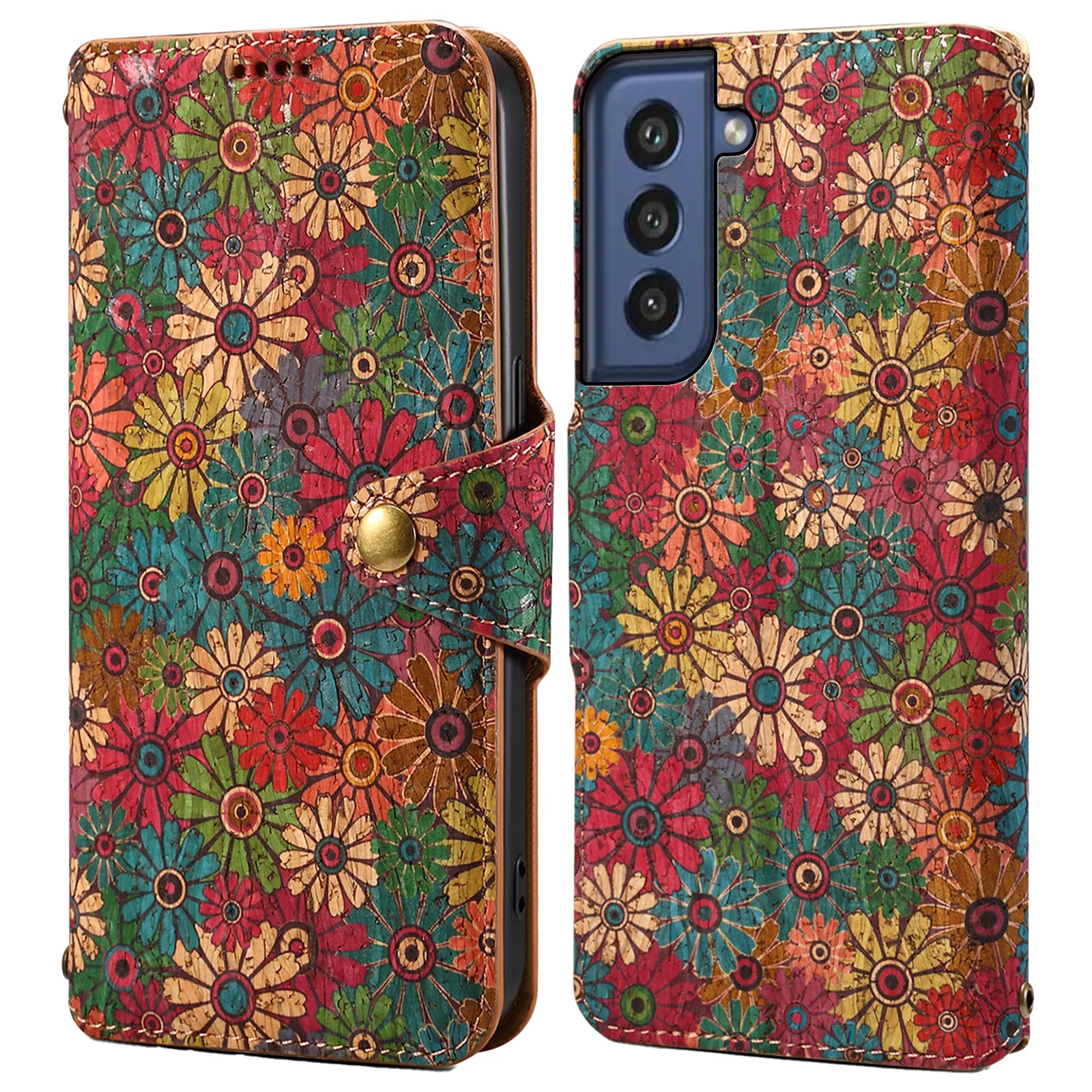 For Samsung Galaxy S21 FE 5G Case Flower Print Pattern Design PU Leather Phone Cover