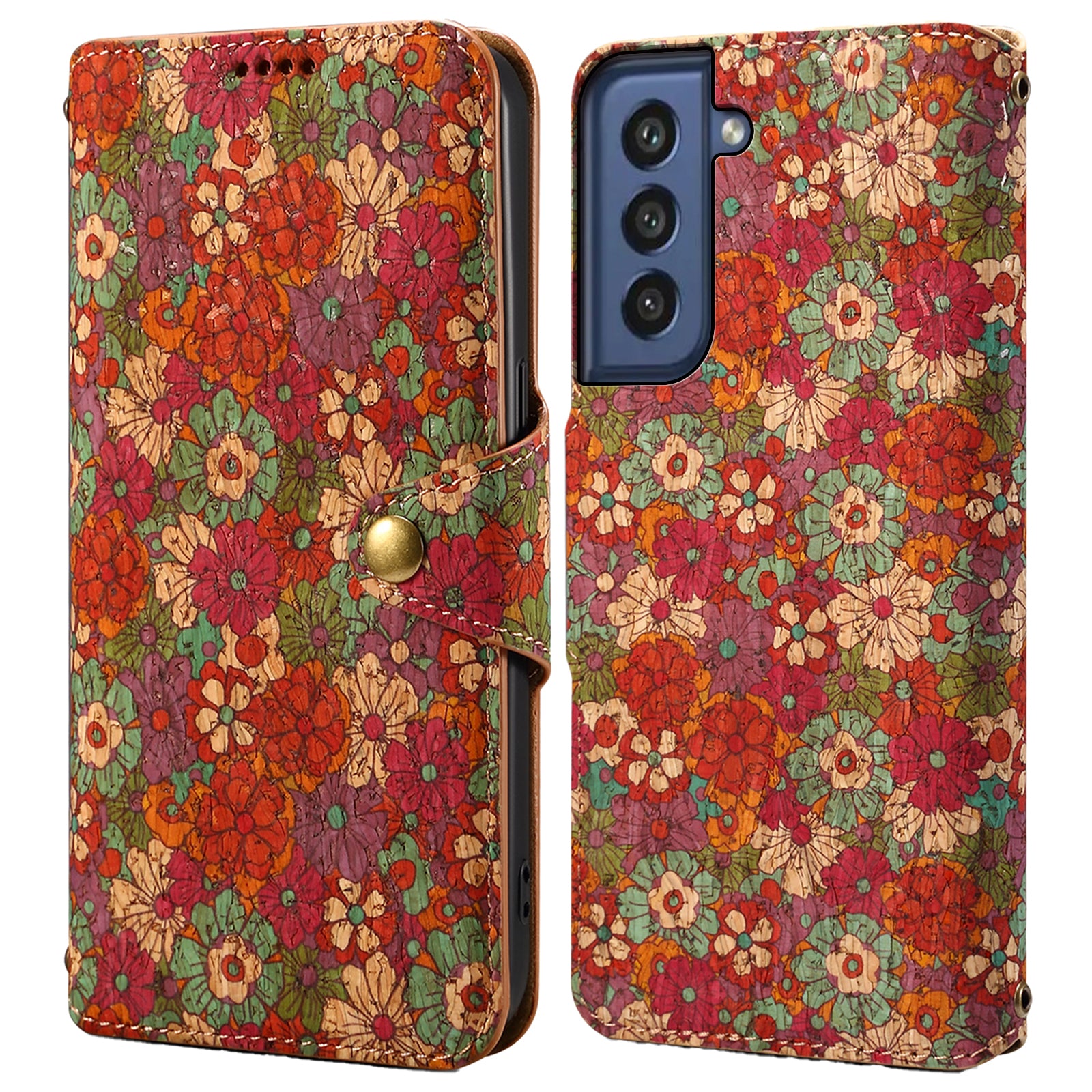 For Samsung Galaxy S21 FE 5G Case Flower Print Pattern Design PU Leather Phone Cover