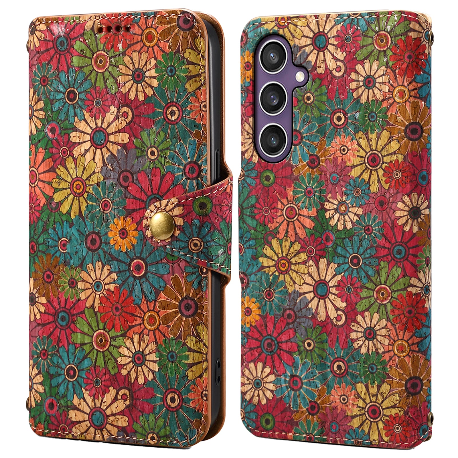 For Samsung Galaxy S23 FE Case with Card Holder Leather Wallet Flower Pattern Phone Cover