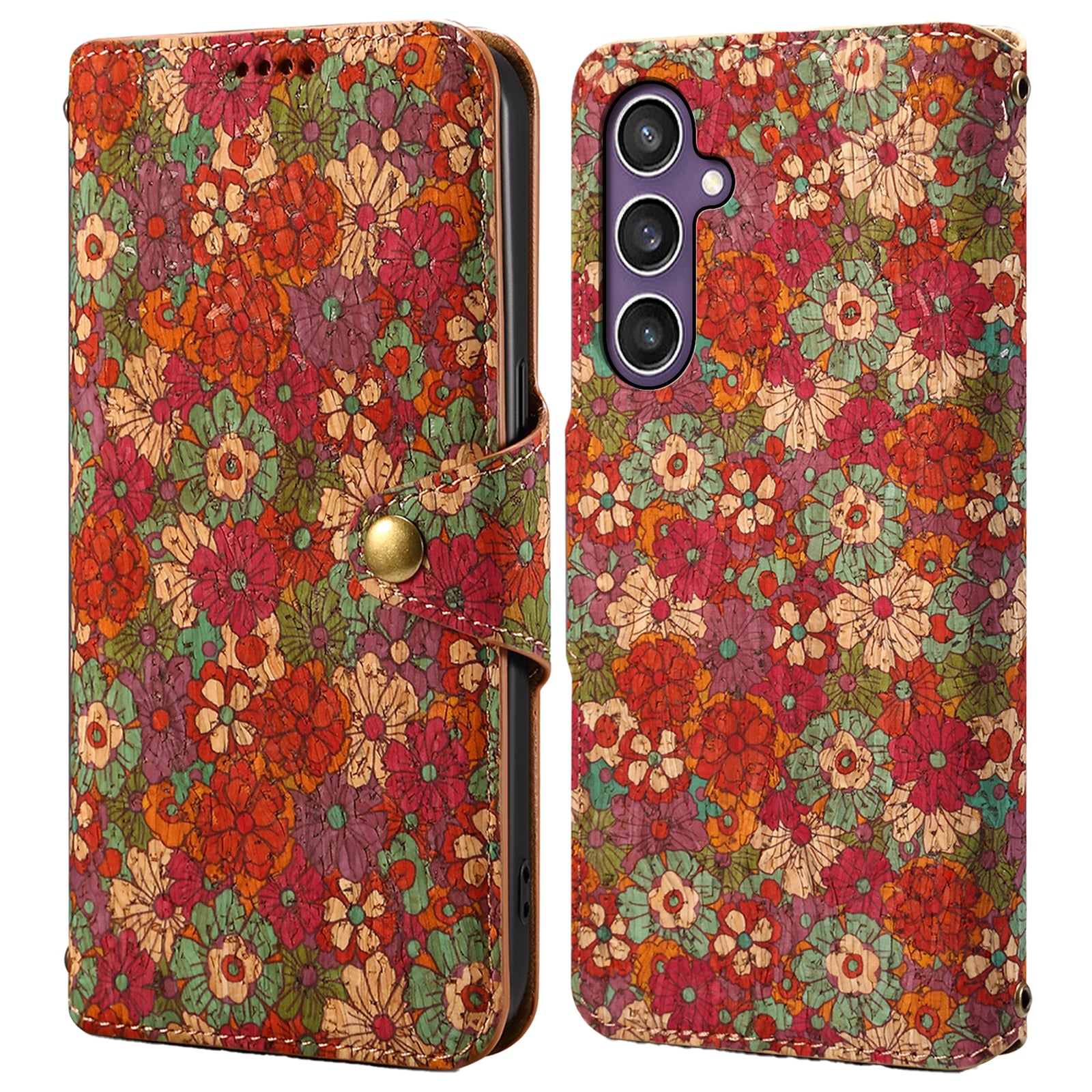 For Samsung Galaxy S23 FE Case with Card Holder Leather Wallet Flower Pattern Phone Cover