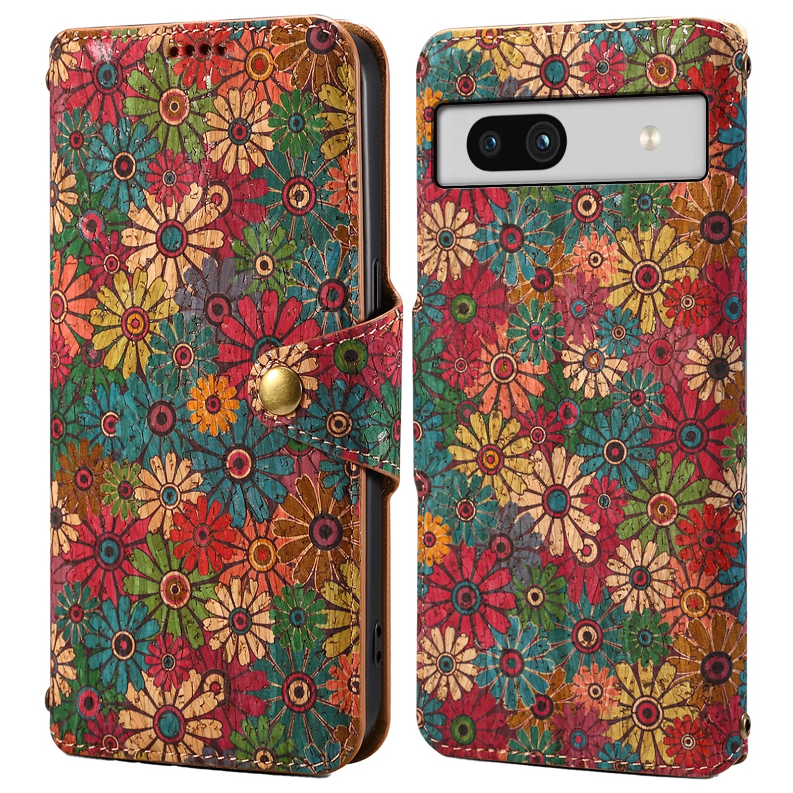 For Google Pixel 7a Case Printing Flower Design Leather Magnetic Closure Phone Cover