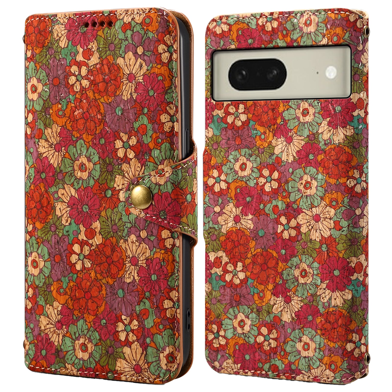 For Google Pixel 8 Case PU Leather Flip Protective Phone Cover Printed Floral Pattern