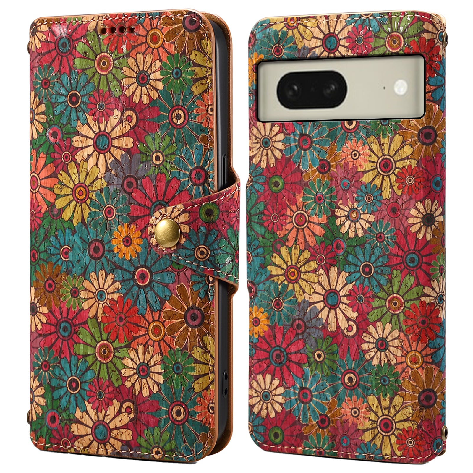 For Google Pixel 8 Case PU Leather Flip Protective Phone Cover Printed Floral Pattern