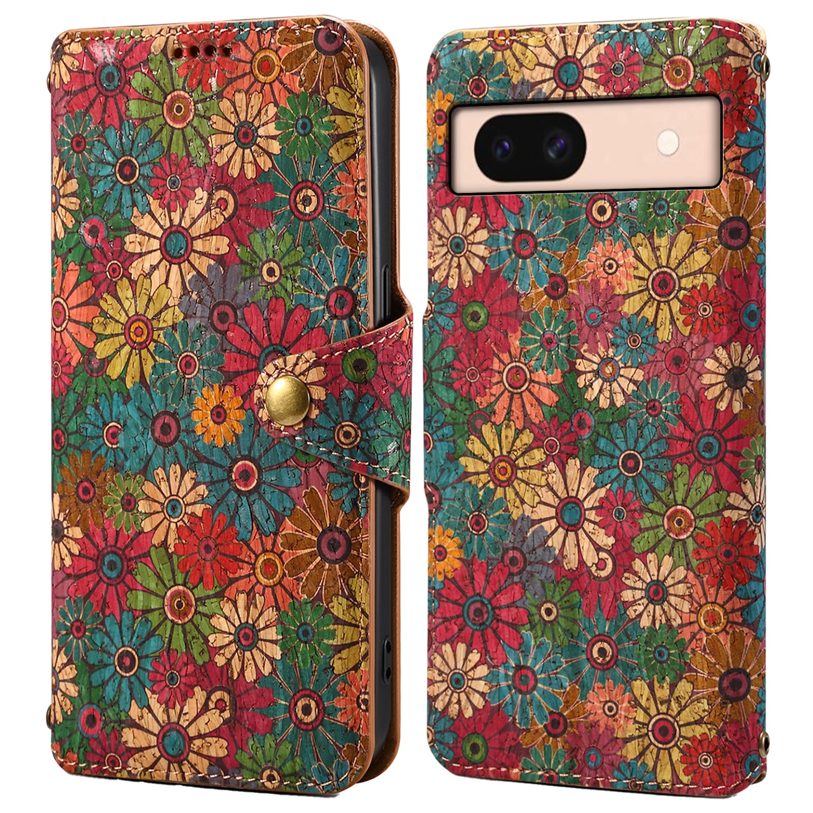 For Google Pixel 8a Leather Case Floral Printing Wallet Phone Cover with Stand