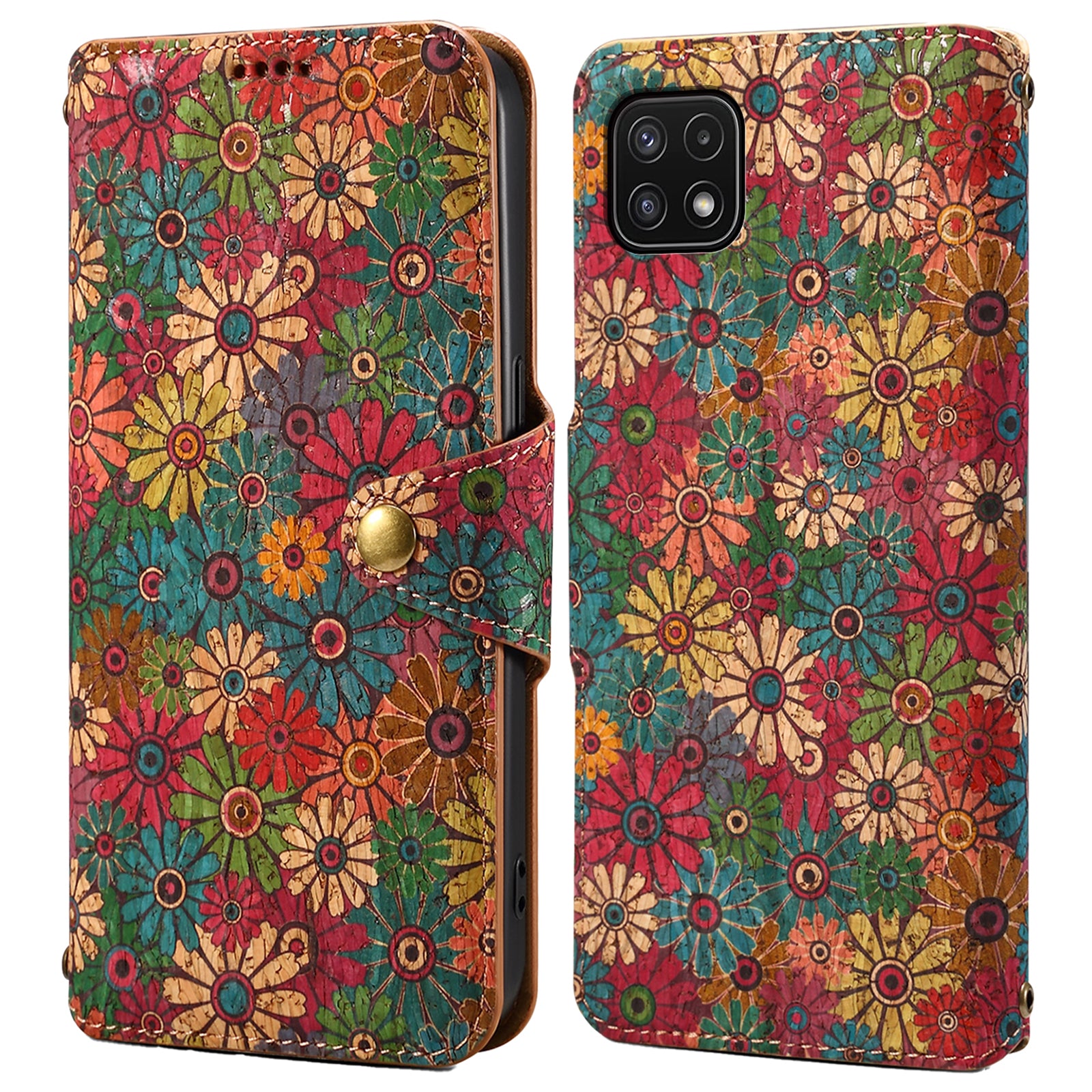 For Samsung Galaxy A22 5G (EU Version) Stand Case Flower Printing Leather Wallet Phone Cover