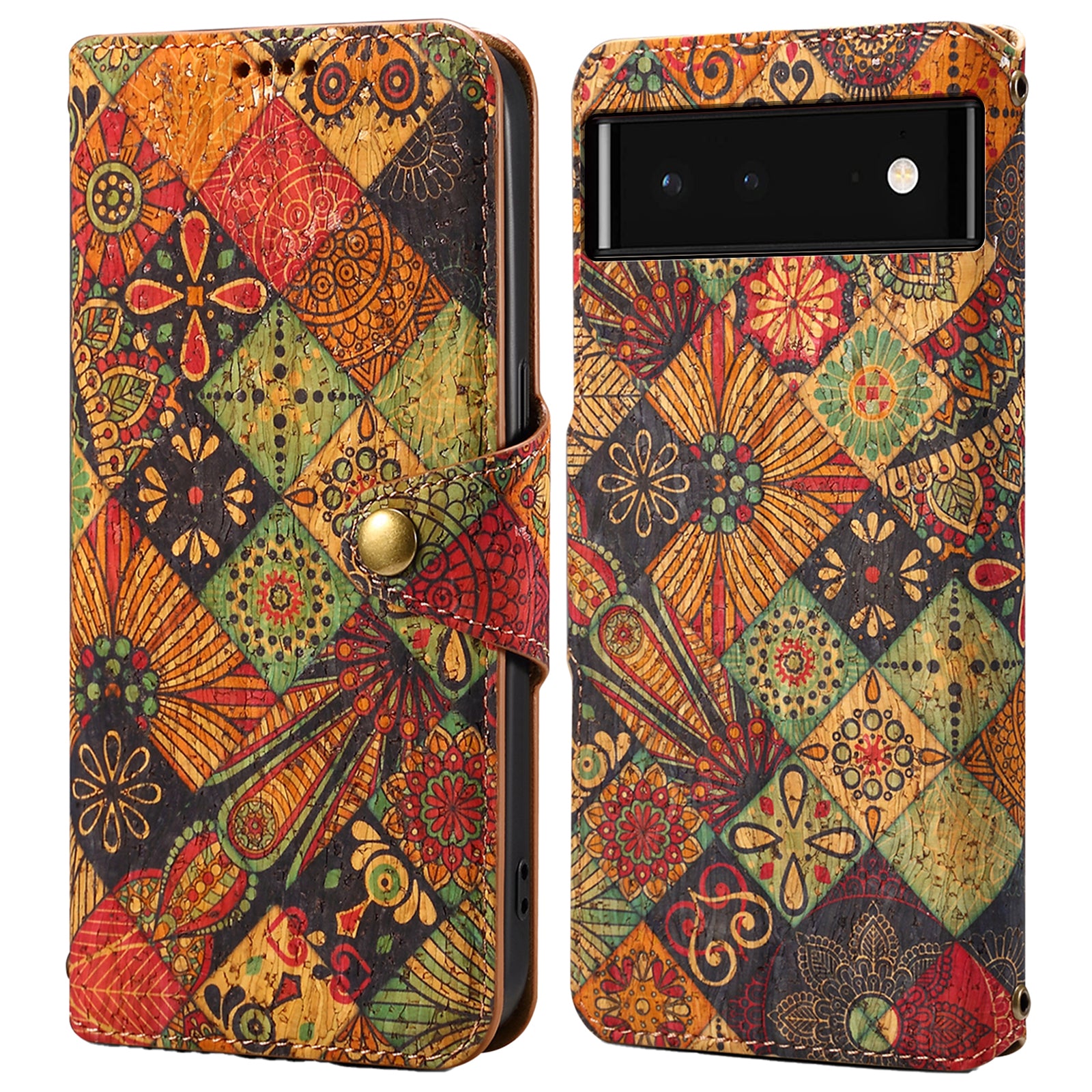For Google Pixel 6 Leather Case Floral Printing Wallet Phone Cover with Stand