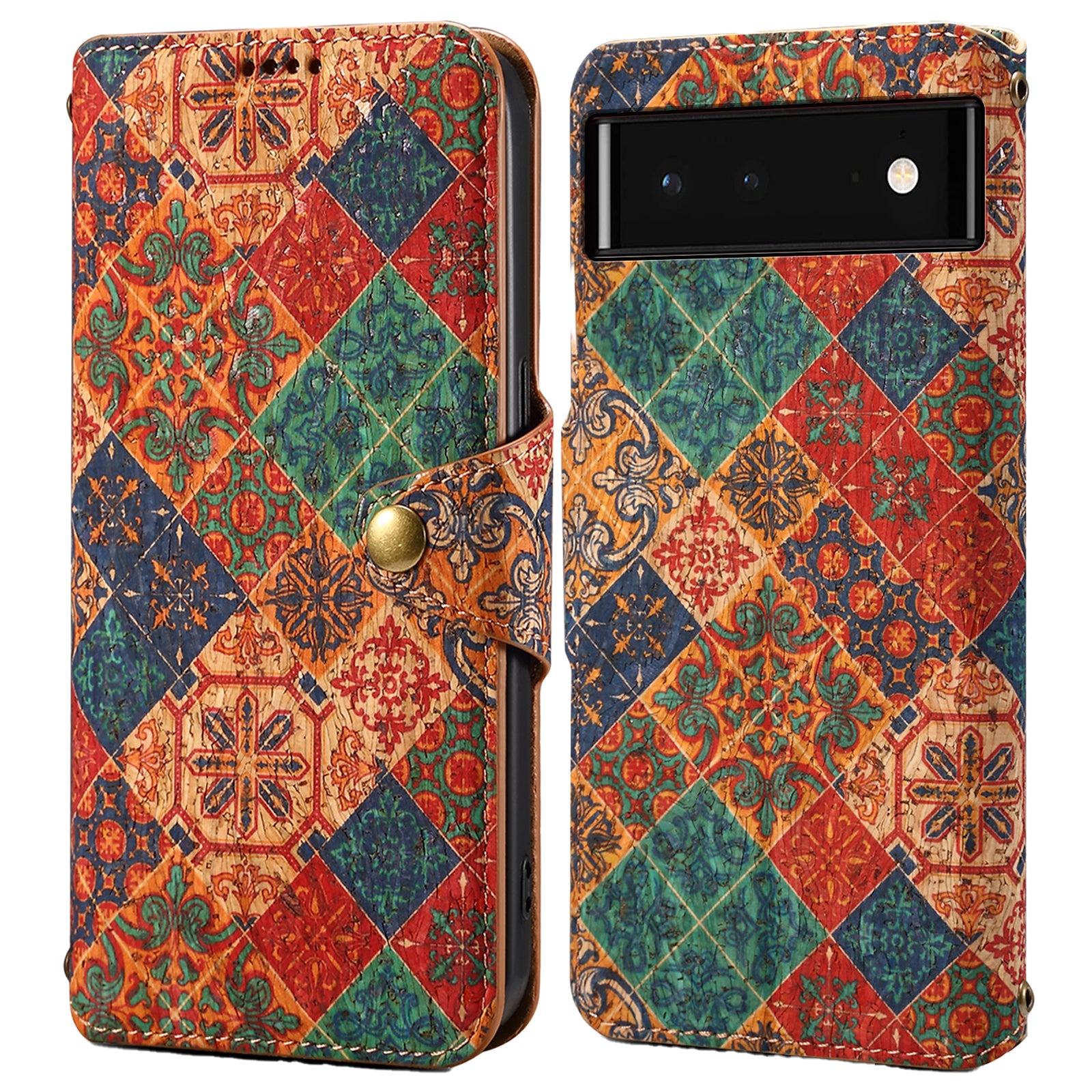 For Google Pixel 6 Leather Case Floral Printing Wallet Phone Cover with Stand