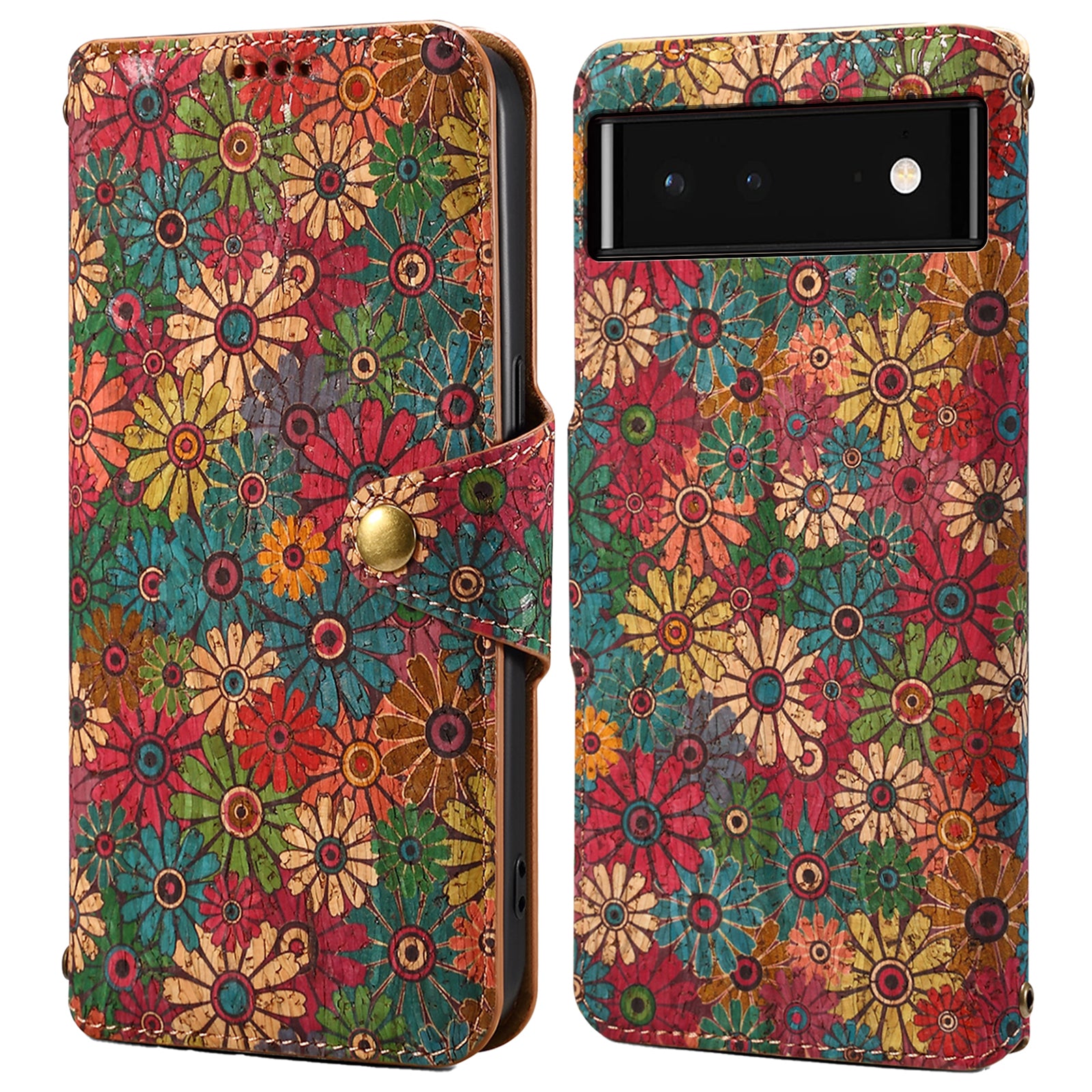 For Google Pixel 6 Leather Case Floral Printing Wallet Phone Cover with Stand