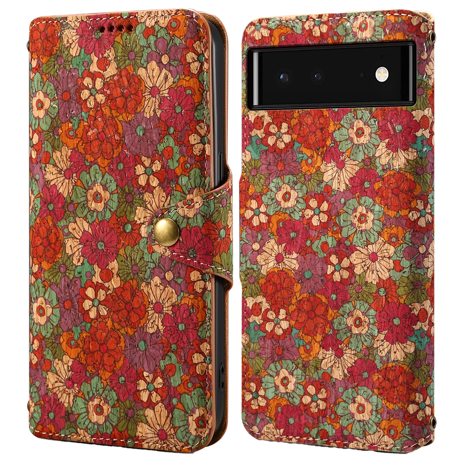 For Google Pixel 6 Leather Case Floral Printing Wallet Phone Cover with Stand