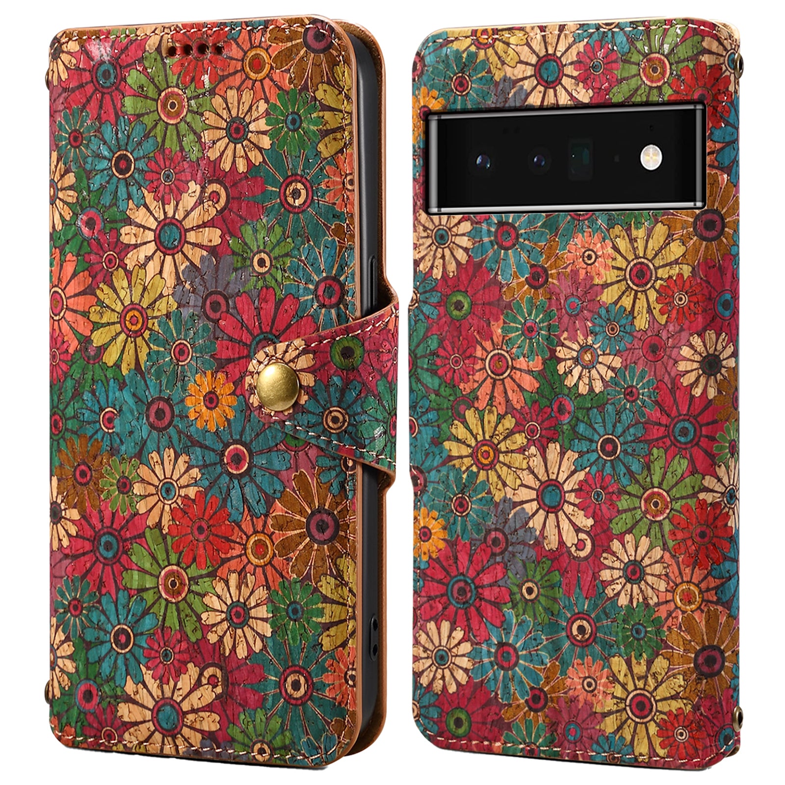 For Google Pixel 6 Pro 5G Leather Cover Floral Printing Drop-Proof Wallet Phone Case with Stand