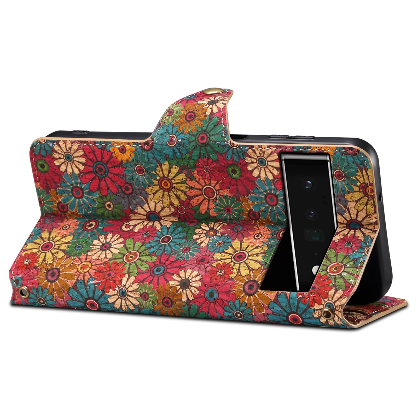 For Google Pixel 6 Pro 5G Leather Cover Floral Printing Drop-Proof Wallet Phone Case with Stand