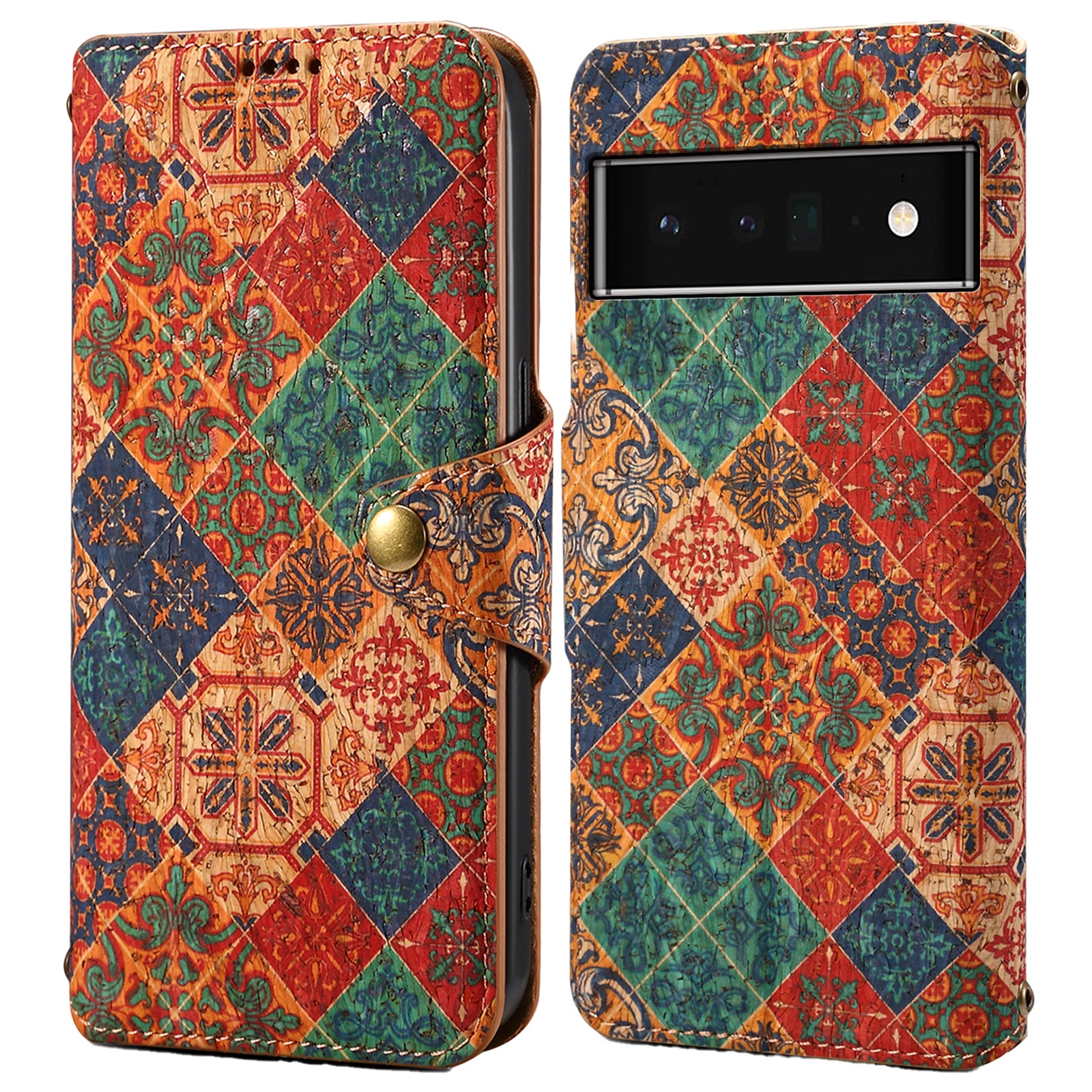 For Google Pixel 6 Pro 5G Leather Cover Floral Printing Drop-Proof Wallet Phone Case with Stand