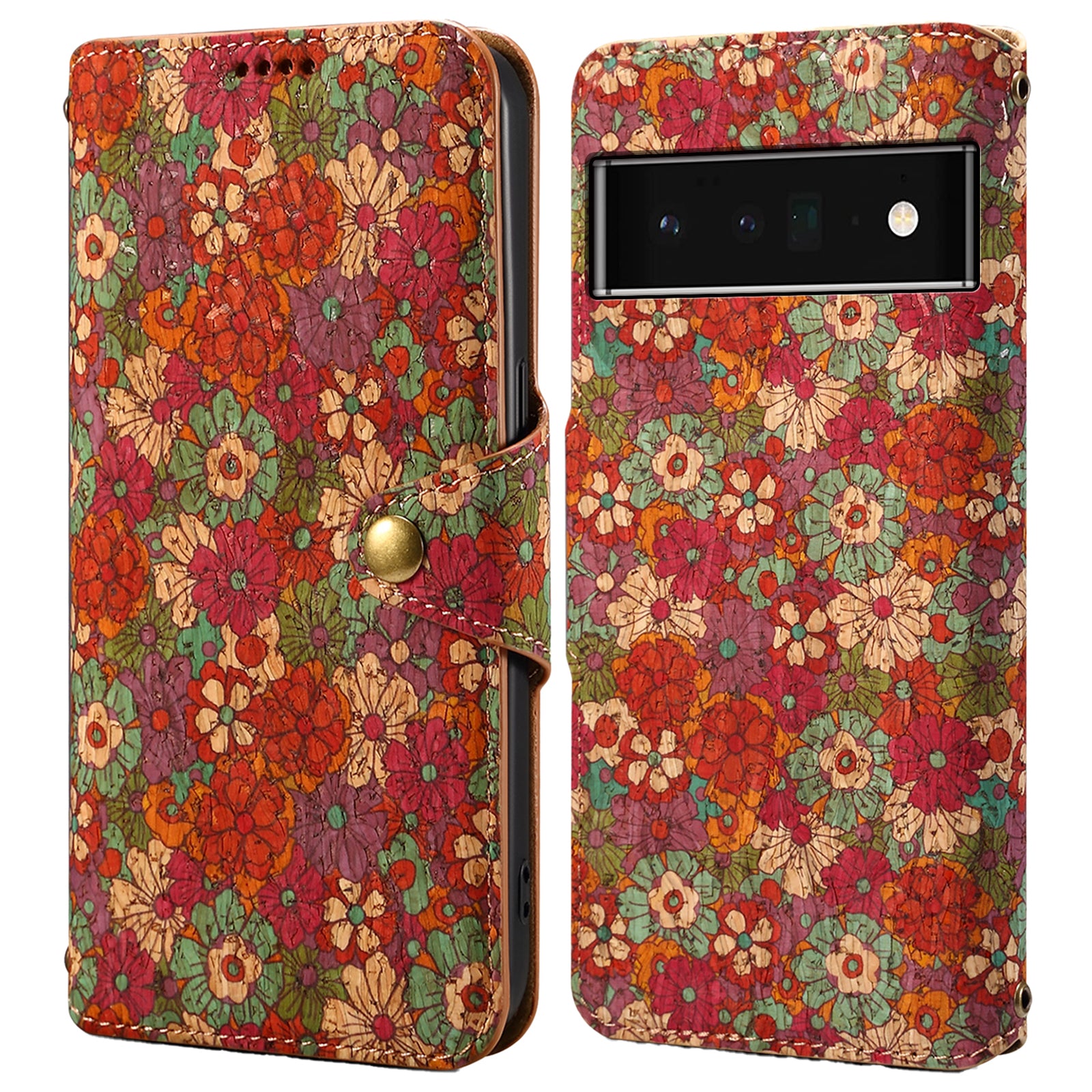 For Google Pixel 6 Pro 5G Leather Cover Floral Printing Drop-Proof Wallet Phone Case with Stand