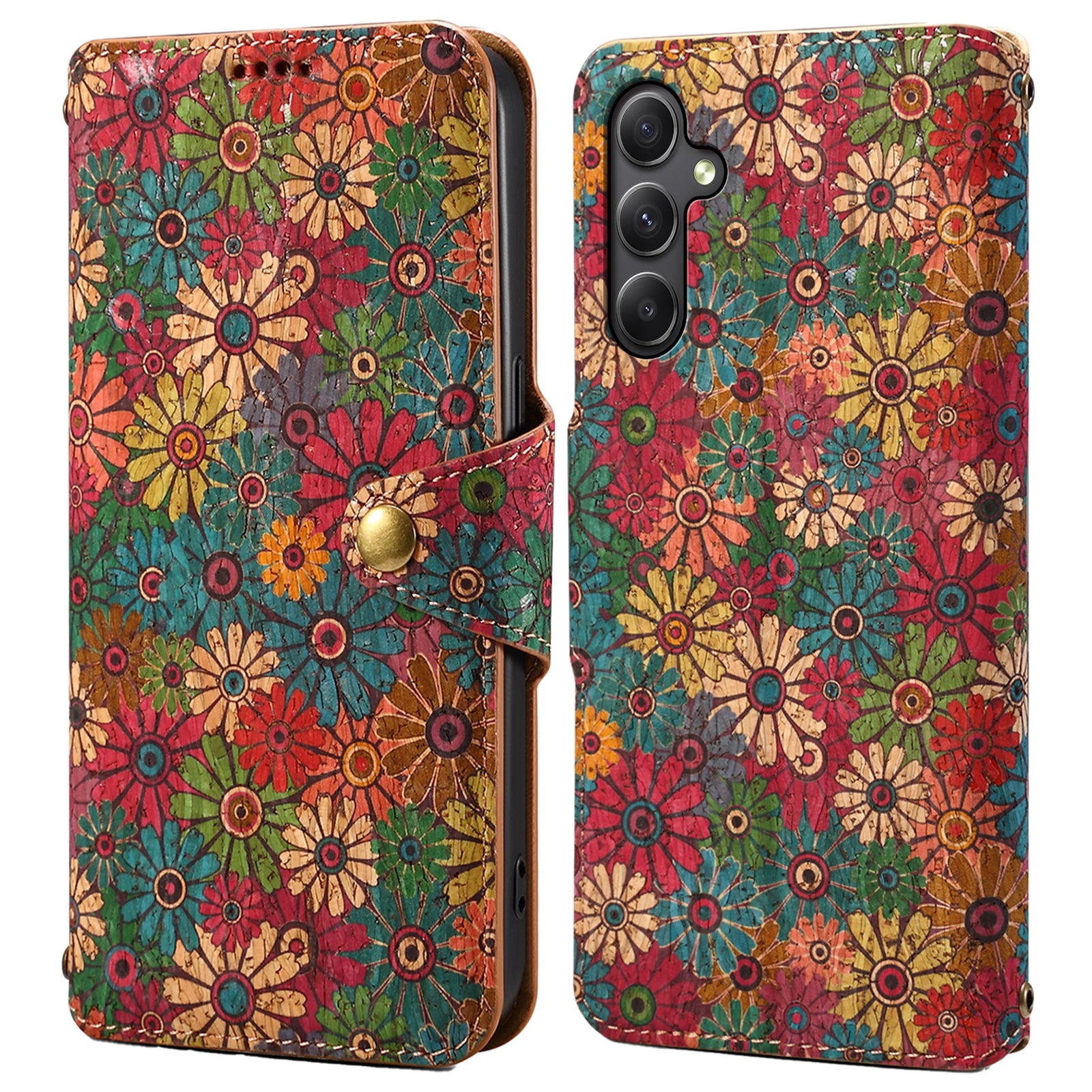 For Samsung Galaxy A24 4G (162.1 x 77.6 x 8.3mm) Wallet Phone Case Floral Printing Stand Leather Flip Cover