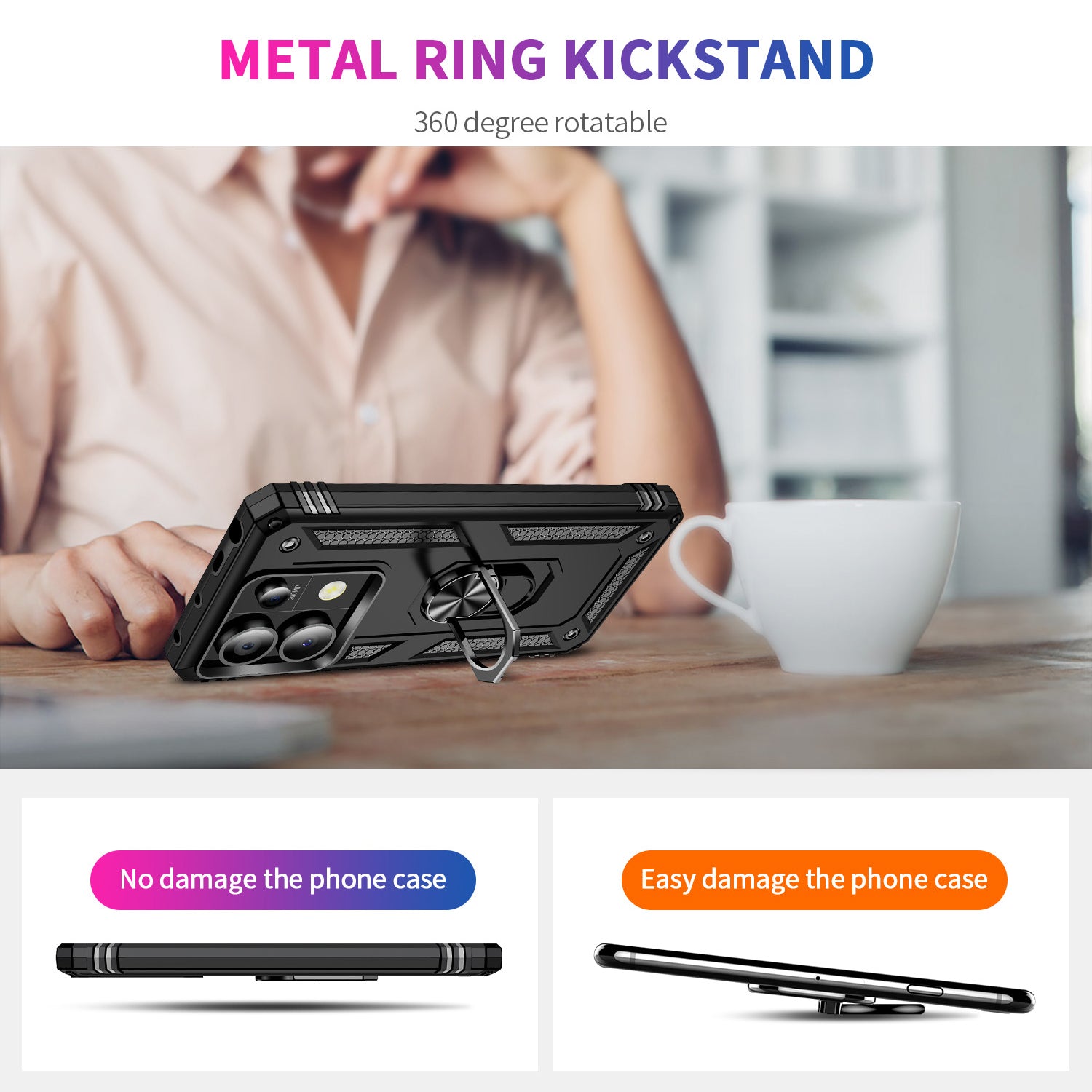 For Xiaomi Redmi Note 13 Pro 5G / Poco X6 5G Case PC+TPU Anti-Drop Phone Cover with Kickstand