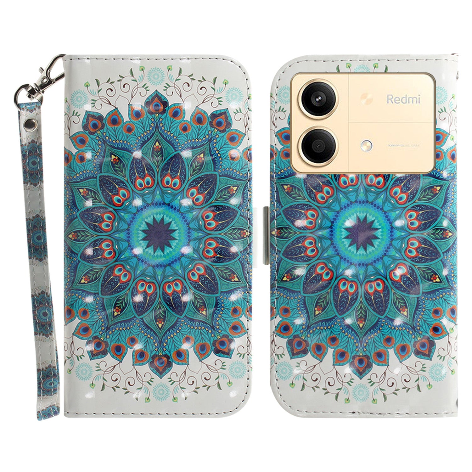 For Xiaomi Redmi Note 13R Pro 5G Phone Cover Stylish Printed Case with Wrist Strap