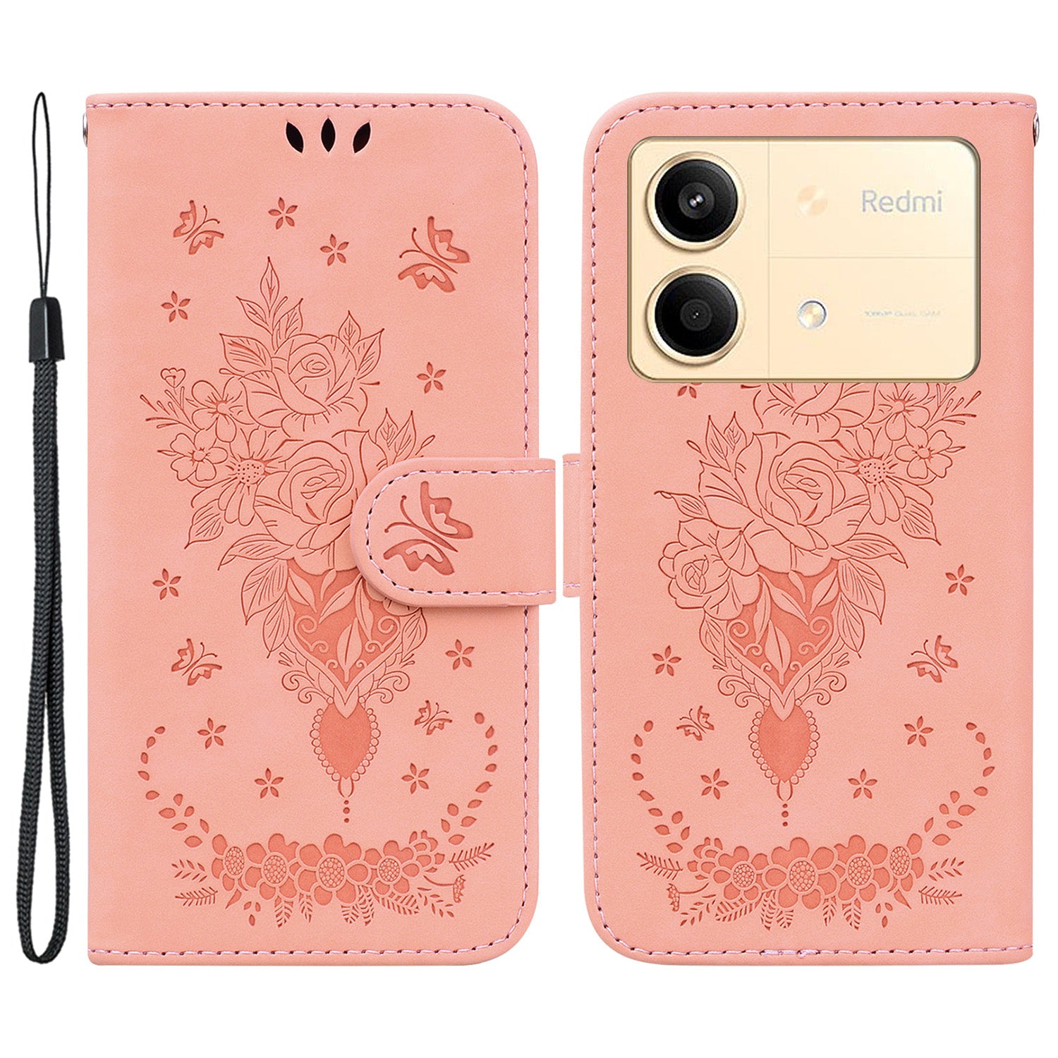 For Xiaomi Redmi Note 13R Pro 5G Shockproof Case Flower Pattern Folio Stand Phone Cover
