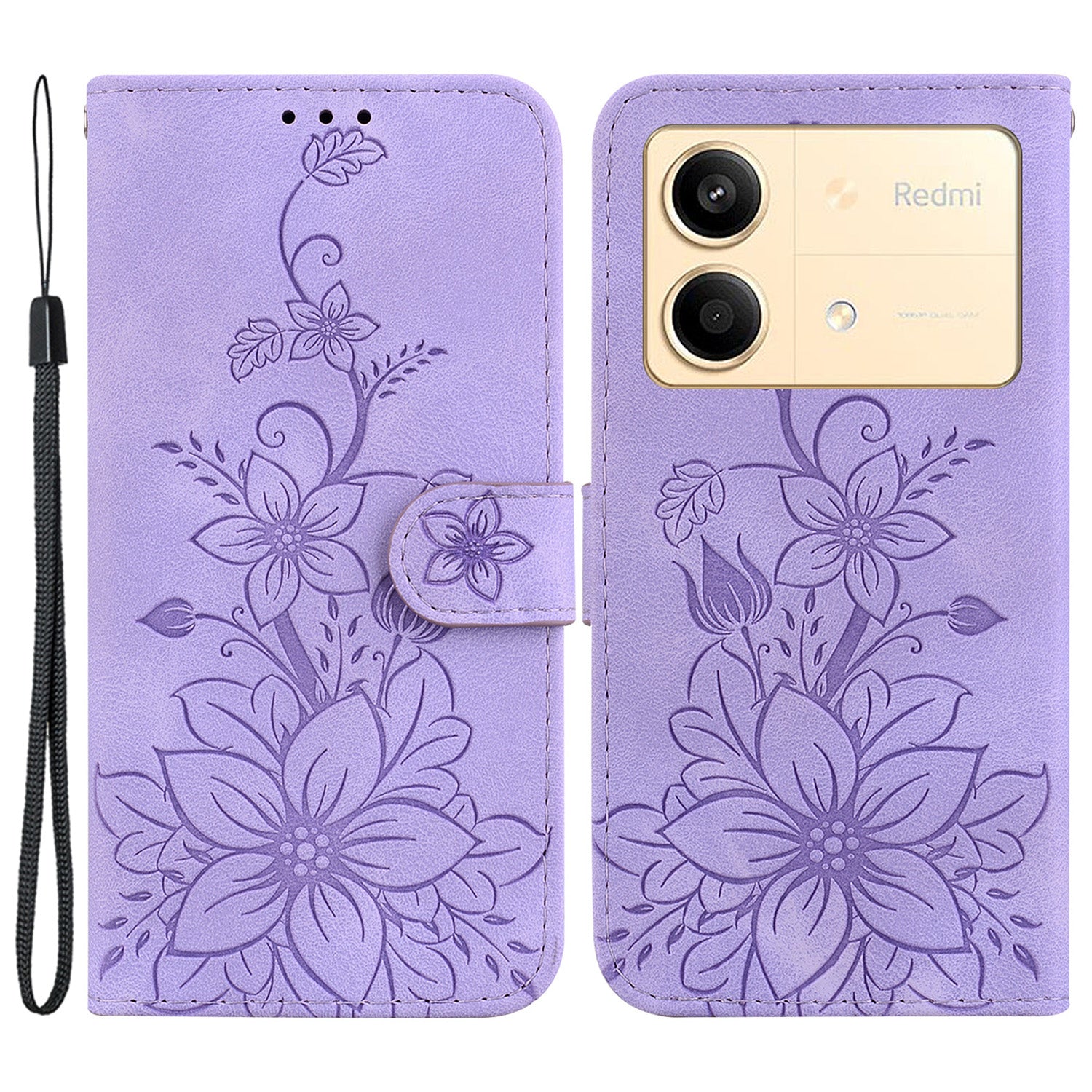 For Xiaomi Redmi Note 13R Pro 5G Leather Case Flower Imprint Scratch-proof Phone Wallet Cover