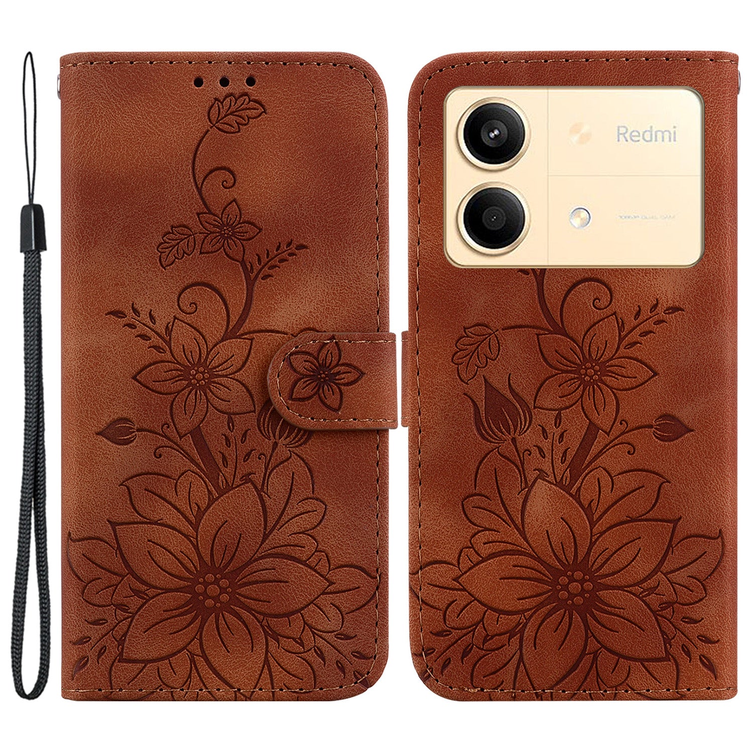 For Xiaomi Redmi Note 13R Pro 5G Leather Case Flower Imprint Scratch-proof Phone Wallet Cover