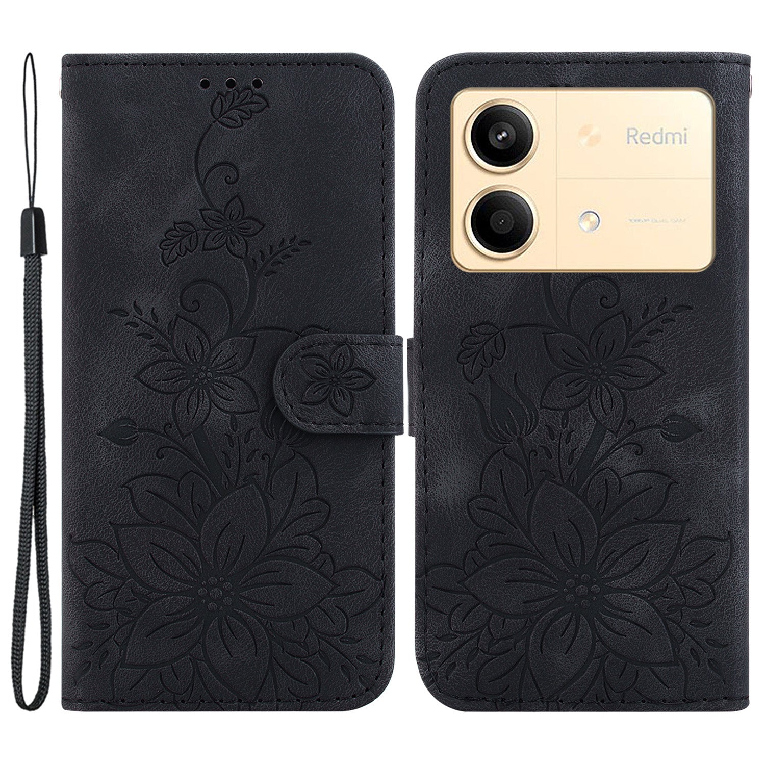 For Xiaomi Redmi Note 13R Pro 5G Leather Case Flower Imprint Scratch-proof Phone Wallet Cover