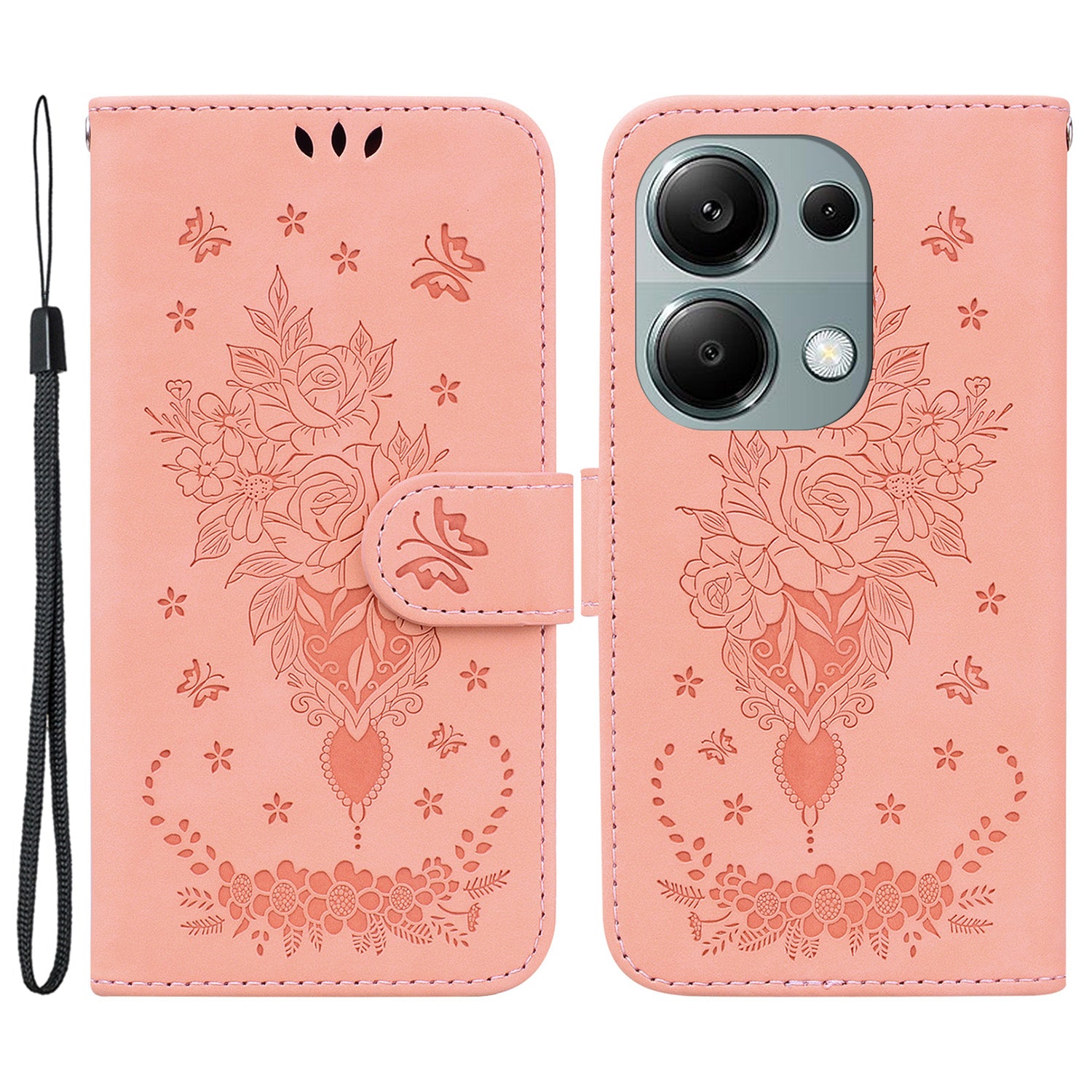 For Xiaomi Redmi Note 13 Pro 4G / Poco M6 Pro 4G Case PU Leather+TPU Imprinted Phone Cover with Flower Pattern