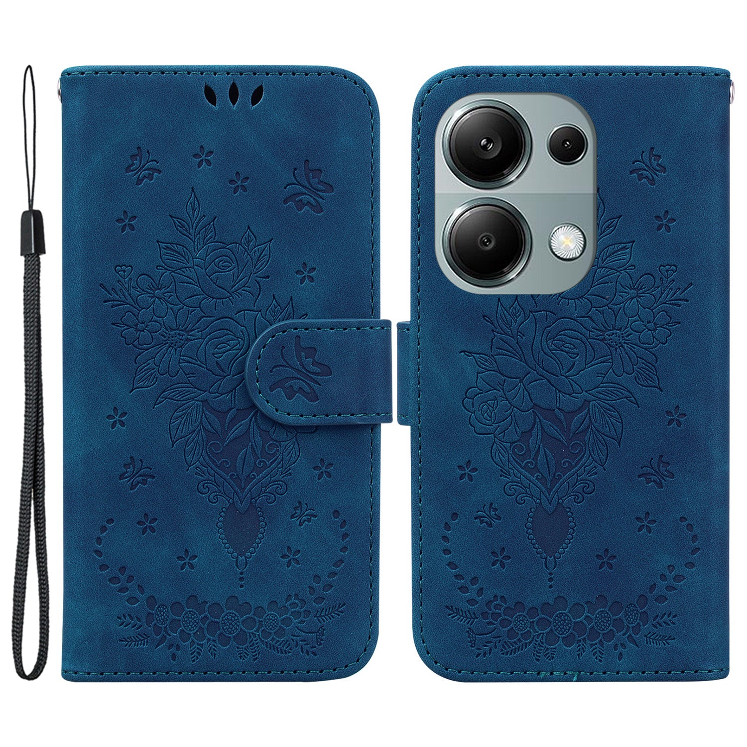 For Xiaomi Redmi Note 13 Pro 4G / Poco M6 Pro 4G Case PU Leather+TPU Imprinted Phone Cover with Flower Pattern