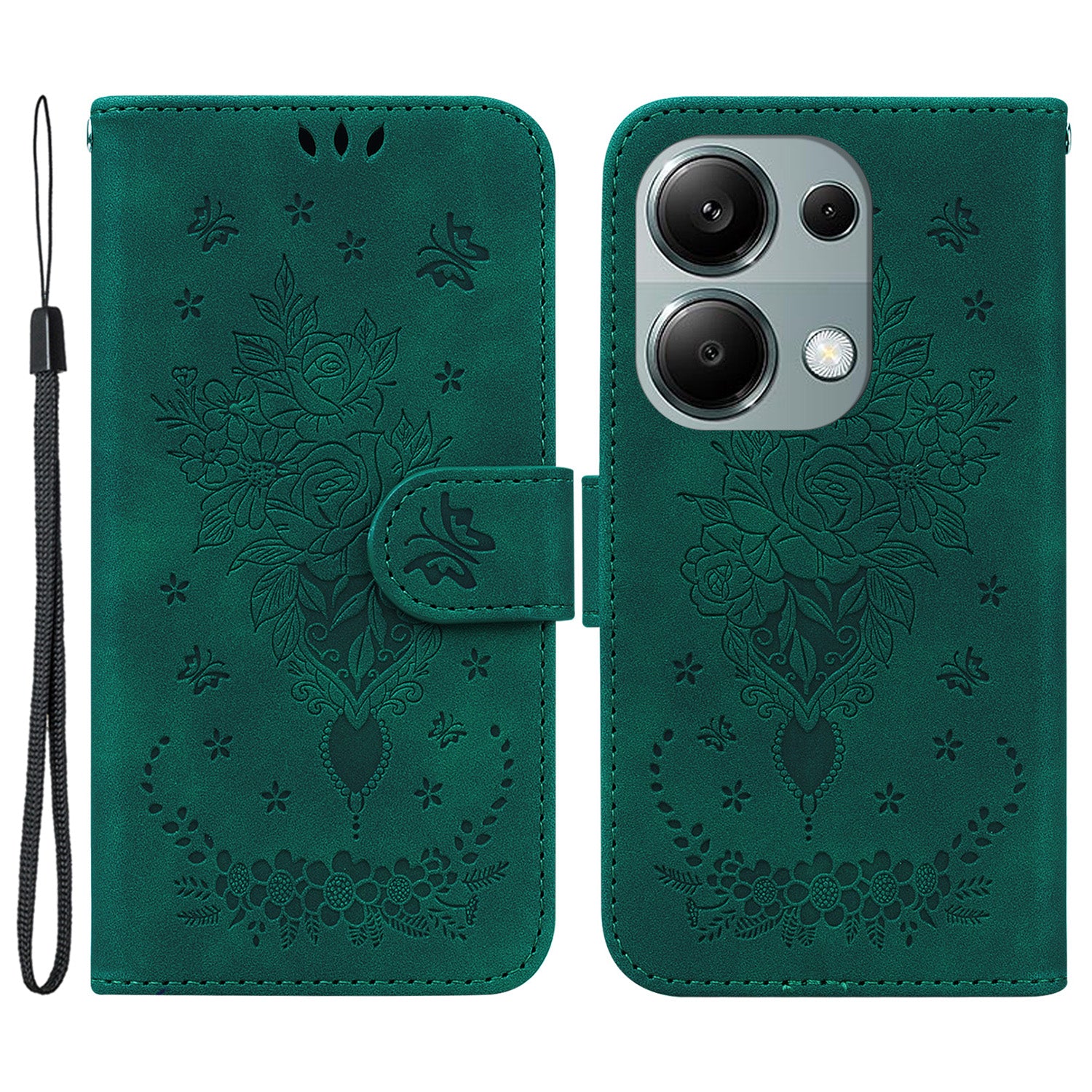 For Xiaomi Redmi Note 13 Pro 4G / Poco M6 Pro 4G Case PU Leather+TPU Imprinted Phone Cover with Flower Pattern