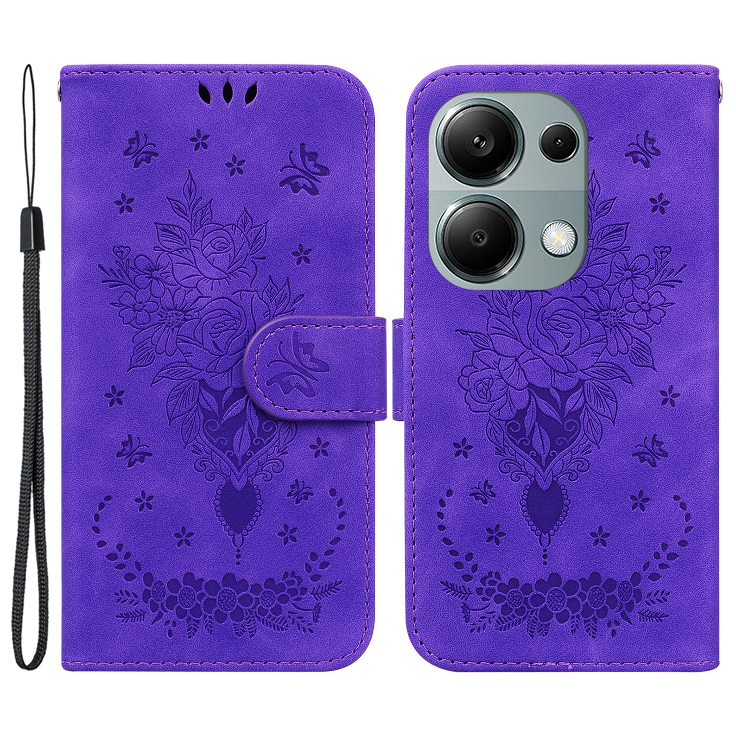 For Xiaomi Redmi Note 13 Pro 4G / Poco M6 Pro 4G Case PU Leather+TPU Imprinted Phone Cover with Flower Pattern