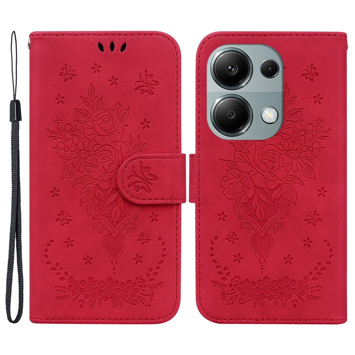 For Xiaomi Redmi Note 13 Pro 4G / Poco M6 Pro 4G Case PU Leather+TPU Imprinted Phone Cover with Flower Pattern
