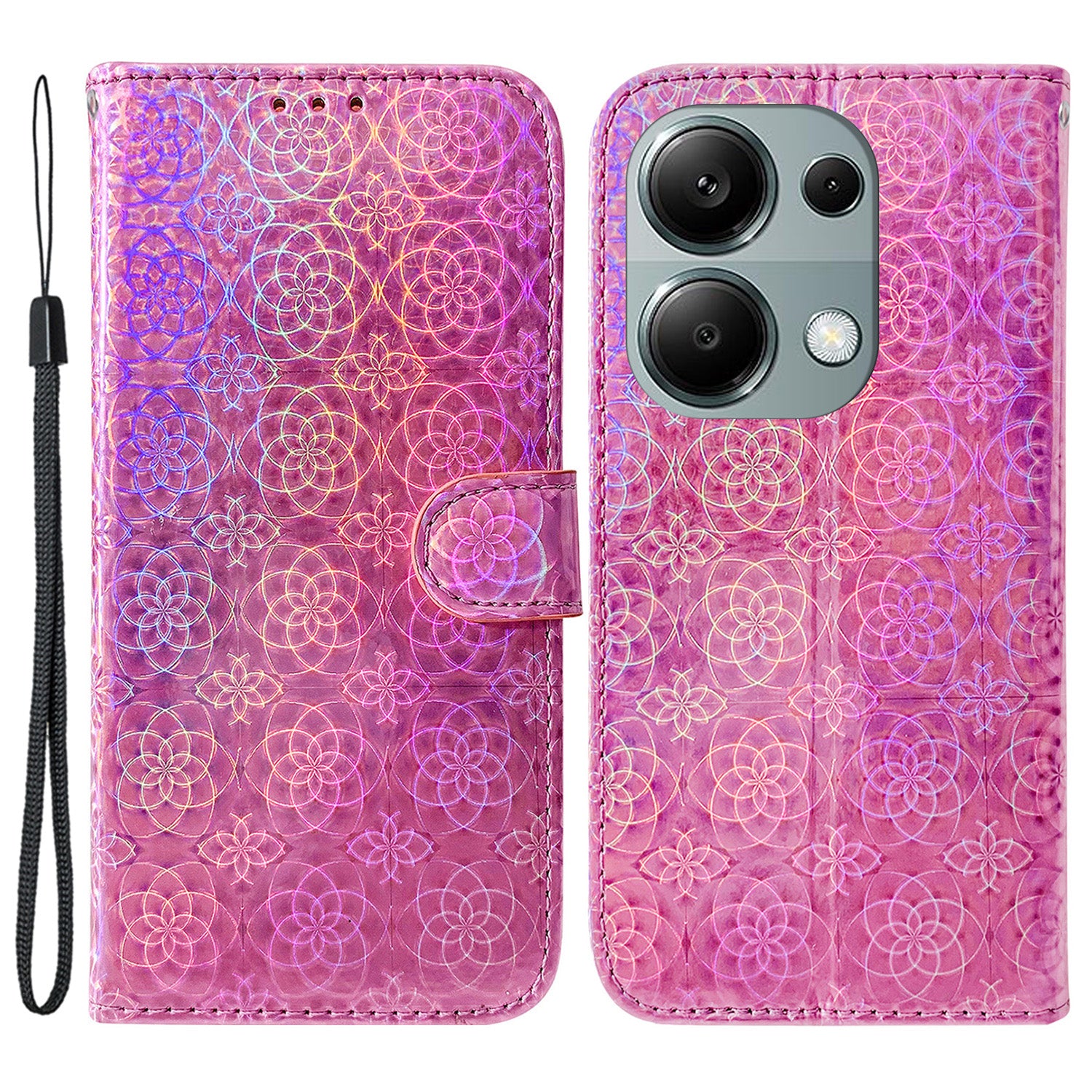 For Xiaomi Redmi Note 13 Pro 4G / Poco M6 Pro 4G Case PU Leather Dazzling Flower Phone Cover with Card Slots