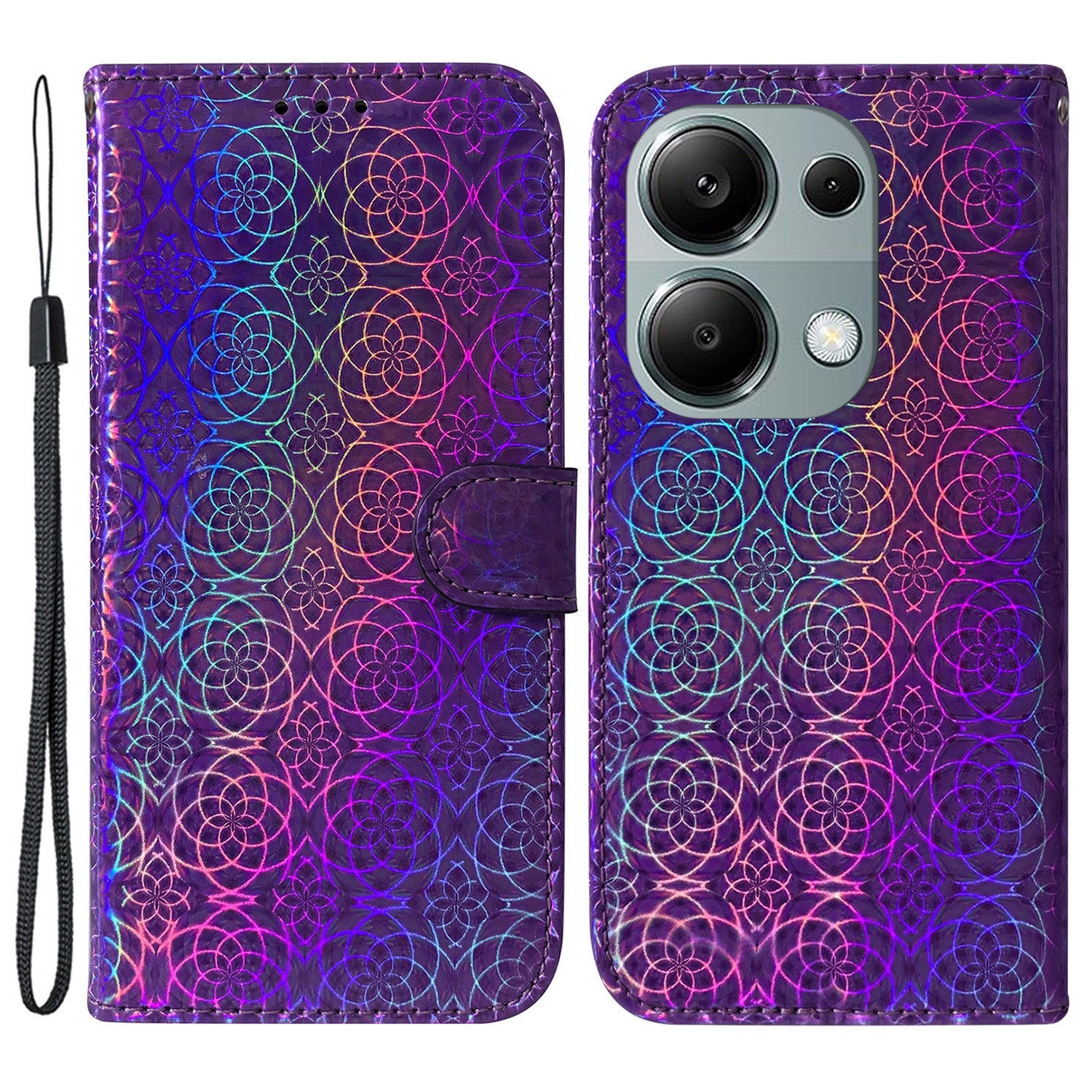 For Xiaomi Redmi Note 13 Pro 4G / Poco M6 Pro 4G Case PU Leather Dazzling Flower Phone Cover with Card Slots