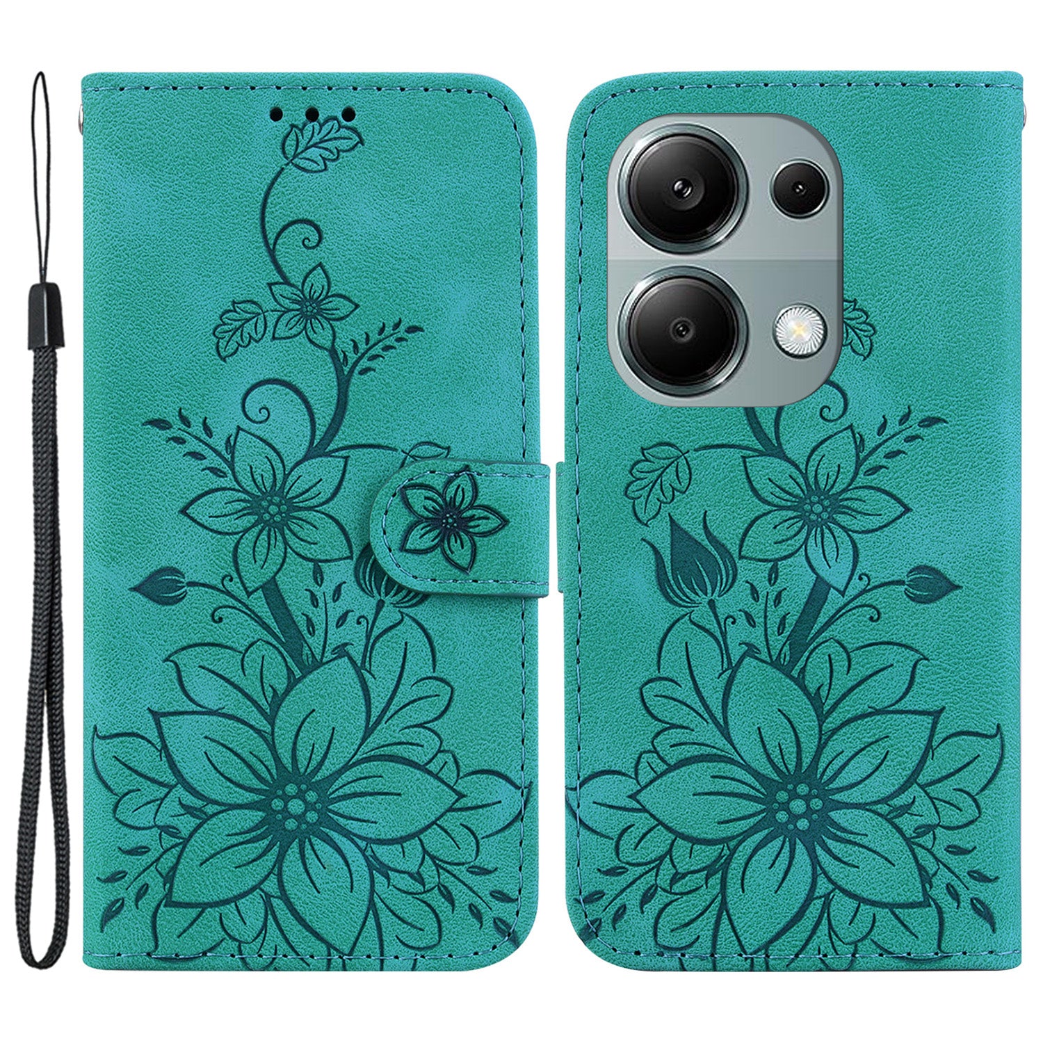 For Xiaomi Redmi Note 13 Pro 4G / Poco M6 Pro 4G Leather Case Flower Imprint Foldable Stand Phone Cover