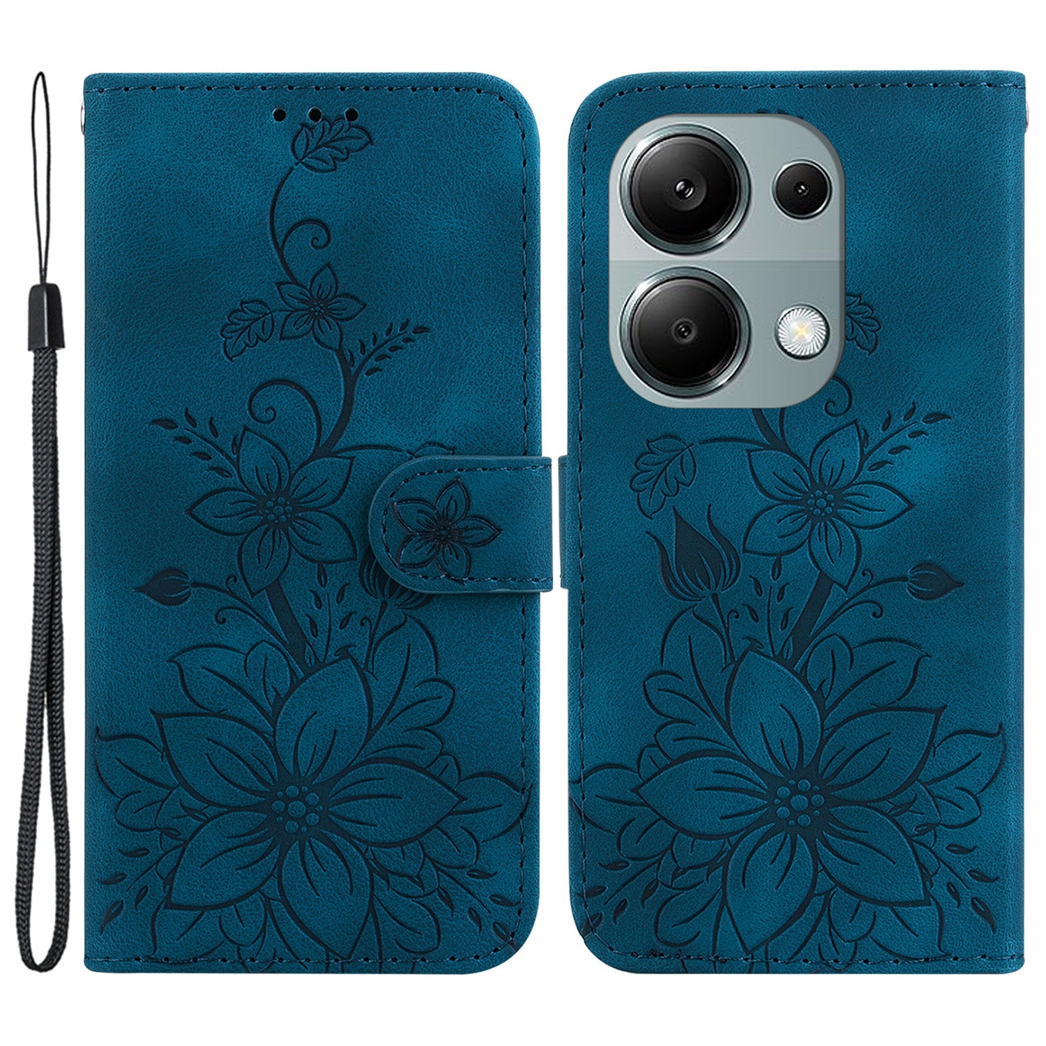 For Xiaomi Redmi Note 13 Pro 4G / Poco M6 Pro 4G Leather Case Flower Imprint Foldable Stand Phone Cover