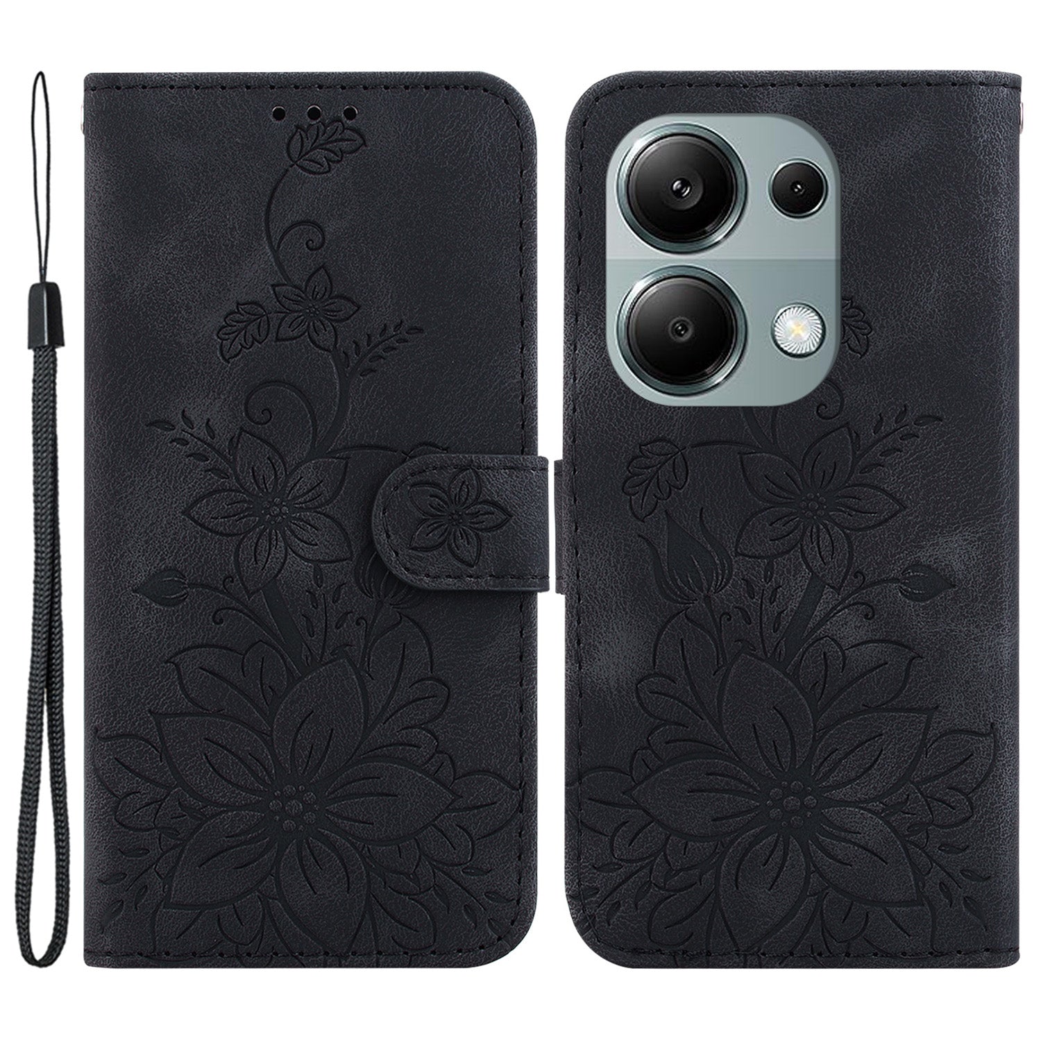 For Xiaomi Redmi Note 13 Pro 4G / Poco M6 Pro 4G Leather Case Flower Imprint Foldable Stand Phone Cover
