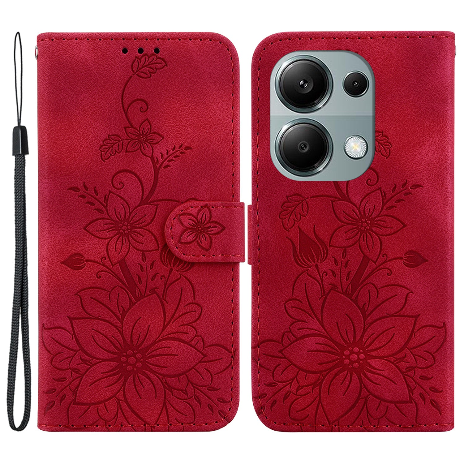 For Xiaomi Redmi Note 13 Pro 4G / Poco M6 Pro 4G Leather Case Flower Imprint Foldable Stand Phone Cover