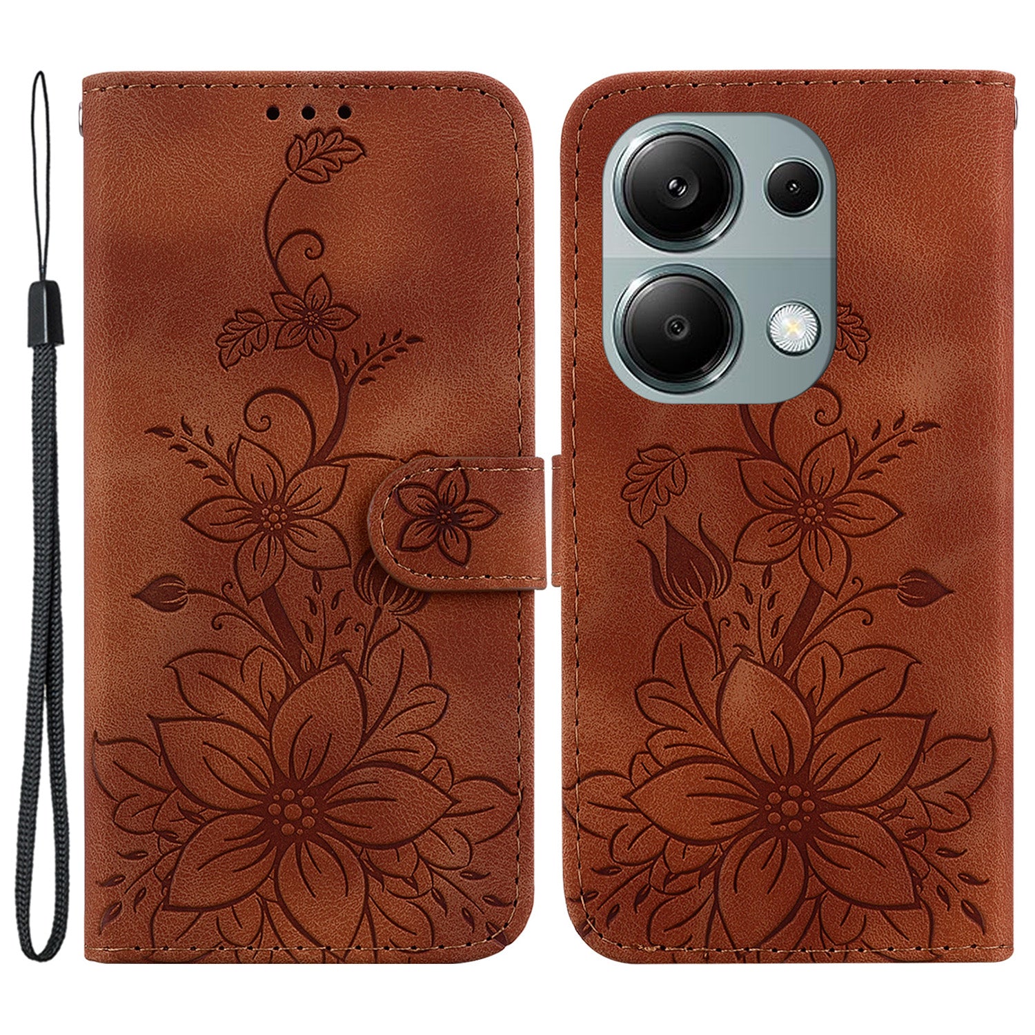 For Xiaomi Redmi Note 13 Pro 4G / Poco M6 Pro 4G Leather Case Flower Imprint Foldable Stand Phone Cover