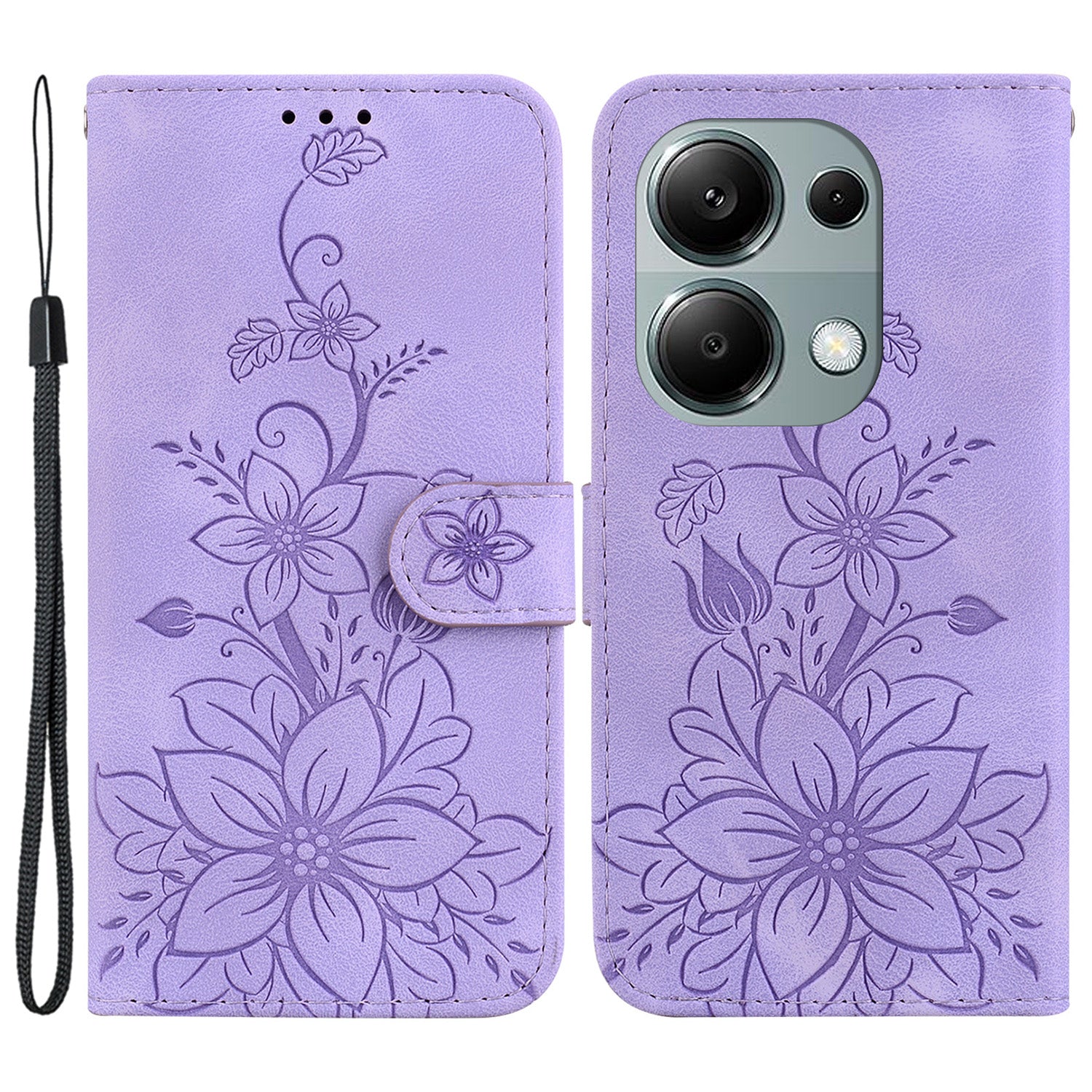 For Xiaomi Redmi Note 13 Pro 4G / Poco M6 Pro 4G Leather Case Flower Imprint Foldable Stand Phone Cover