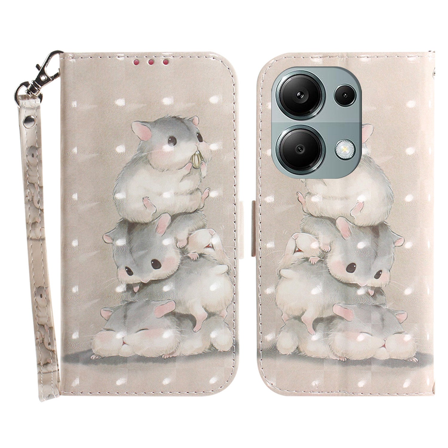 For Xiaomi Redmi Note 13 Pro 4G / Poco M6 Pro 4G Case Wallet Pattern Printed Leather Cover with Strap