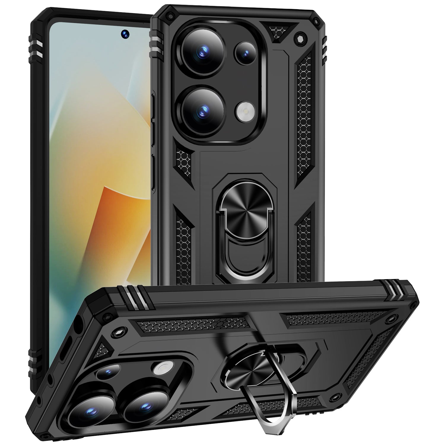 For Xiaomi Redmi Note 13 Pro 4G / Poco M6 Pro 4G Case Anti-Drop PC+TPU Kickstand Phone Cover